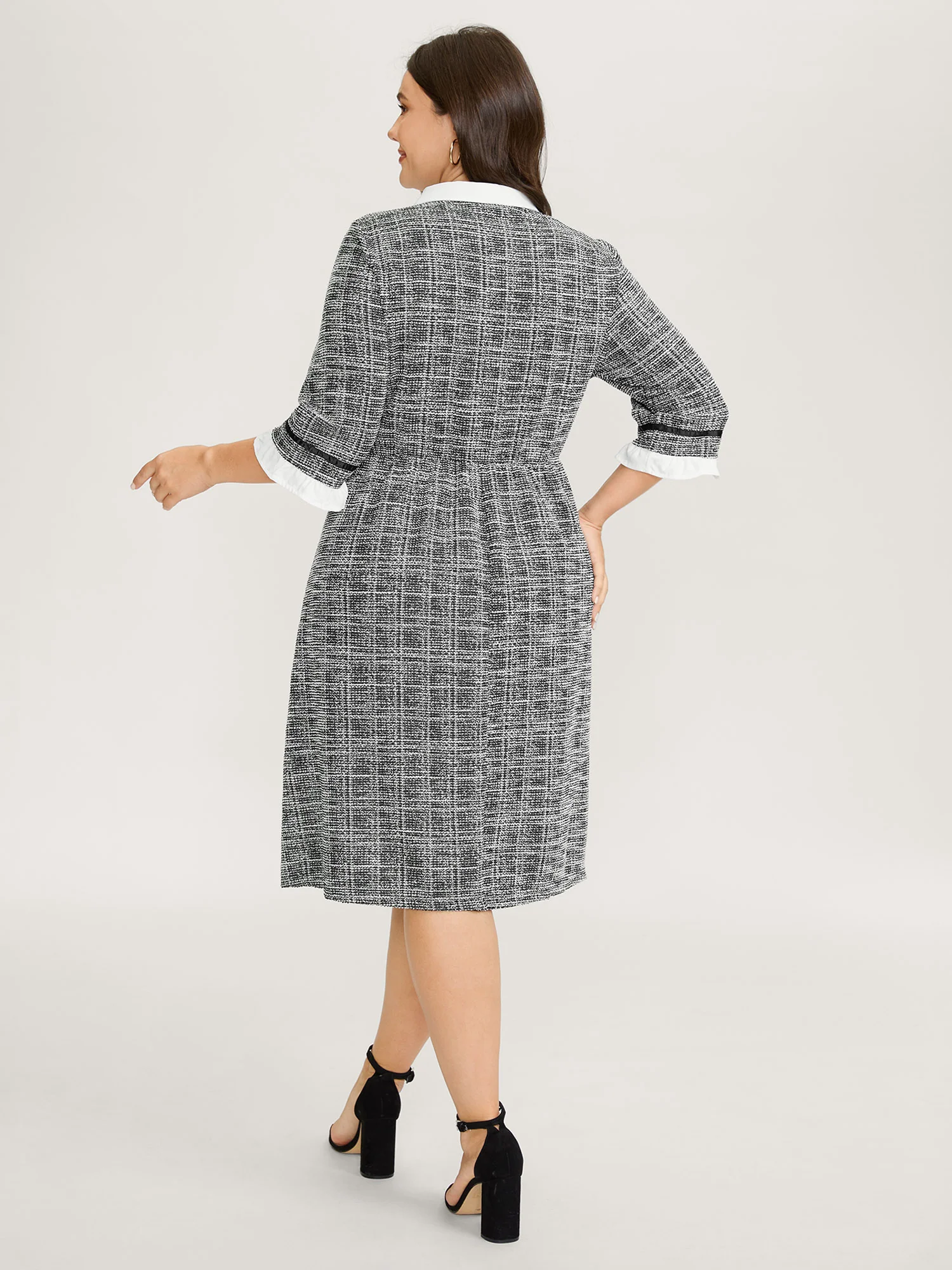 Tweed Knit Doll Collar Pockets Mini Dress - Image 4