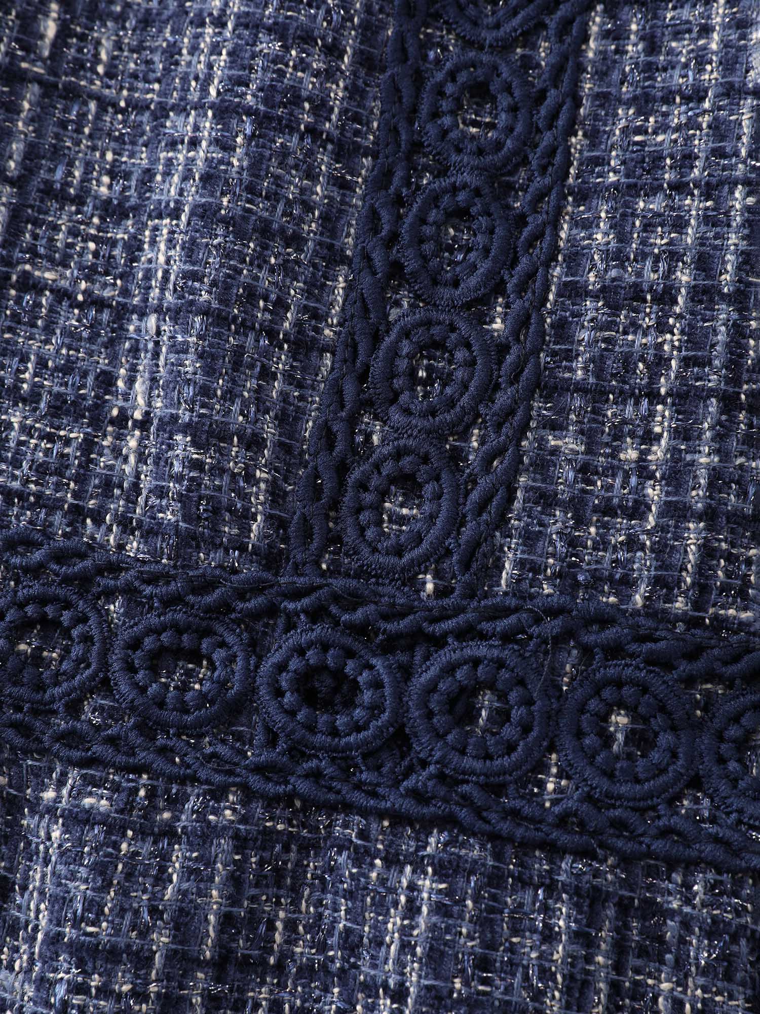 Tweed Lace Trim Square Neckline Midi Dress - Image 6