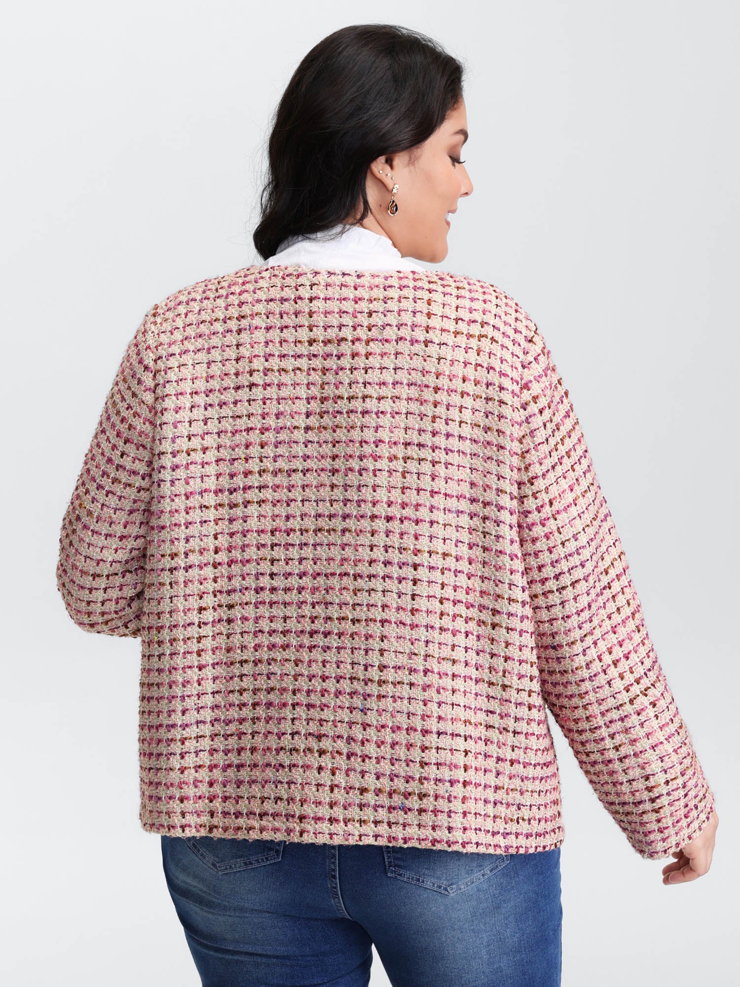Tweed Lined Color Contrast Pockets Jacket - Image 4