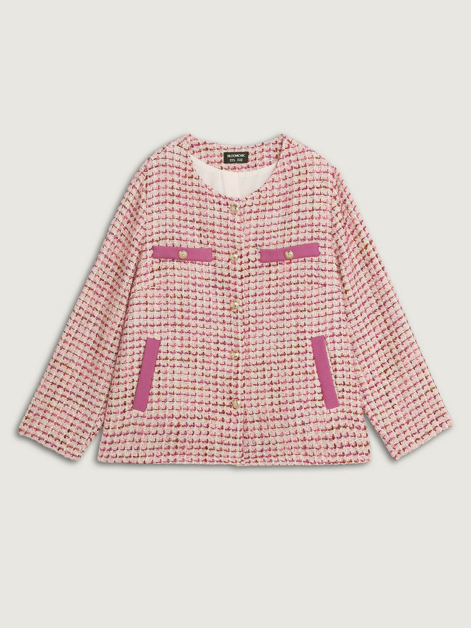 Tweed Lined Color Contrast Pockets Jacket - Image 8