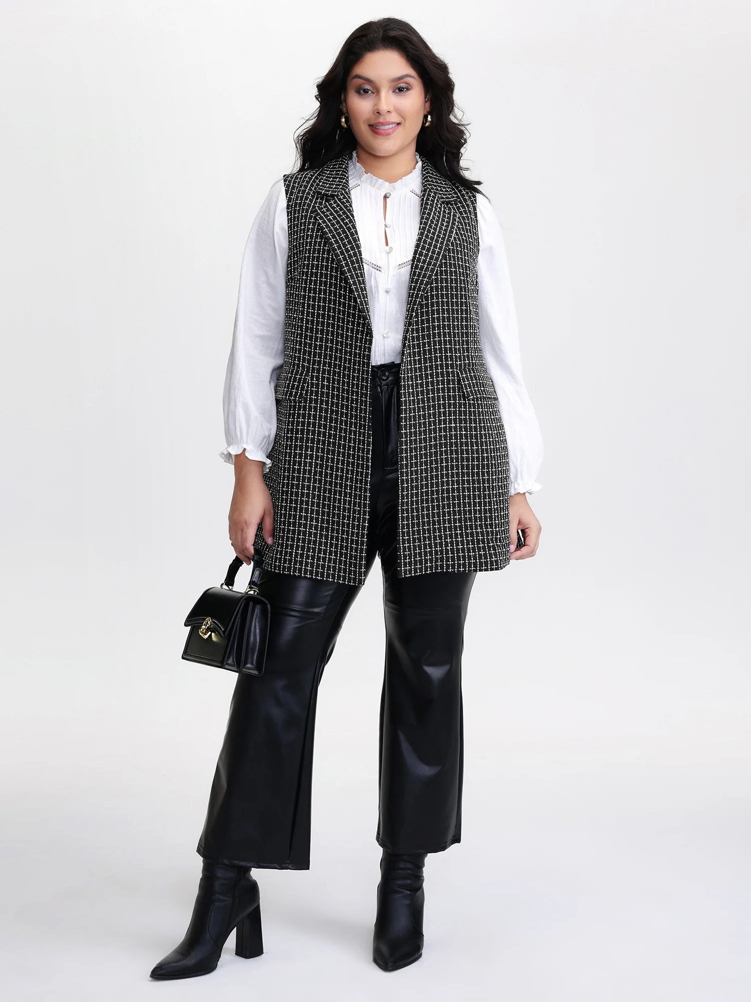 Tweed Long Pockets Notched Lapels Vest - Image 2