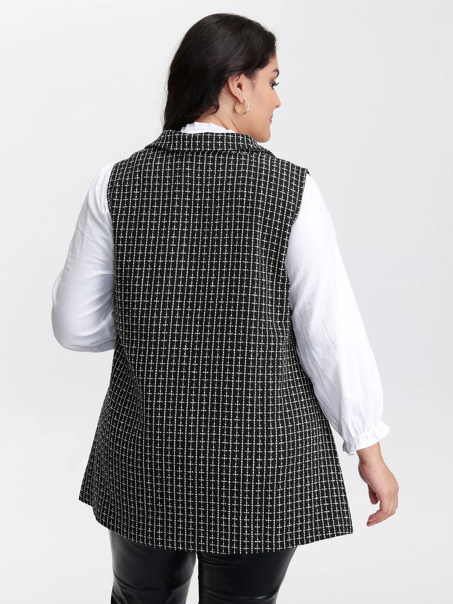 Tweed Long Pockets Notched Lapels Vest - Image 4