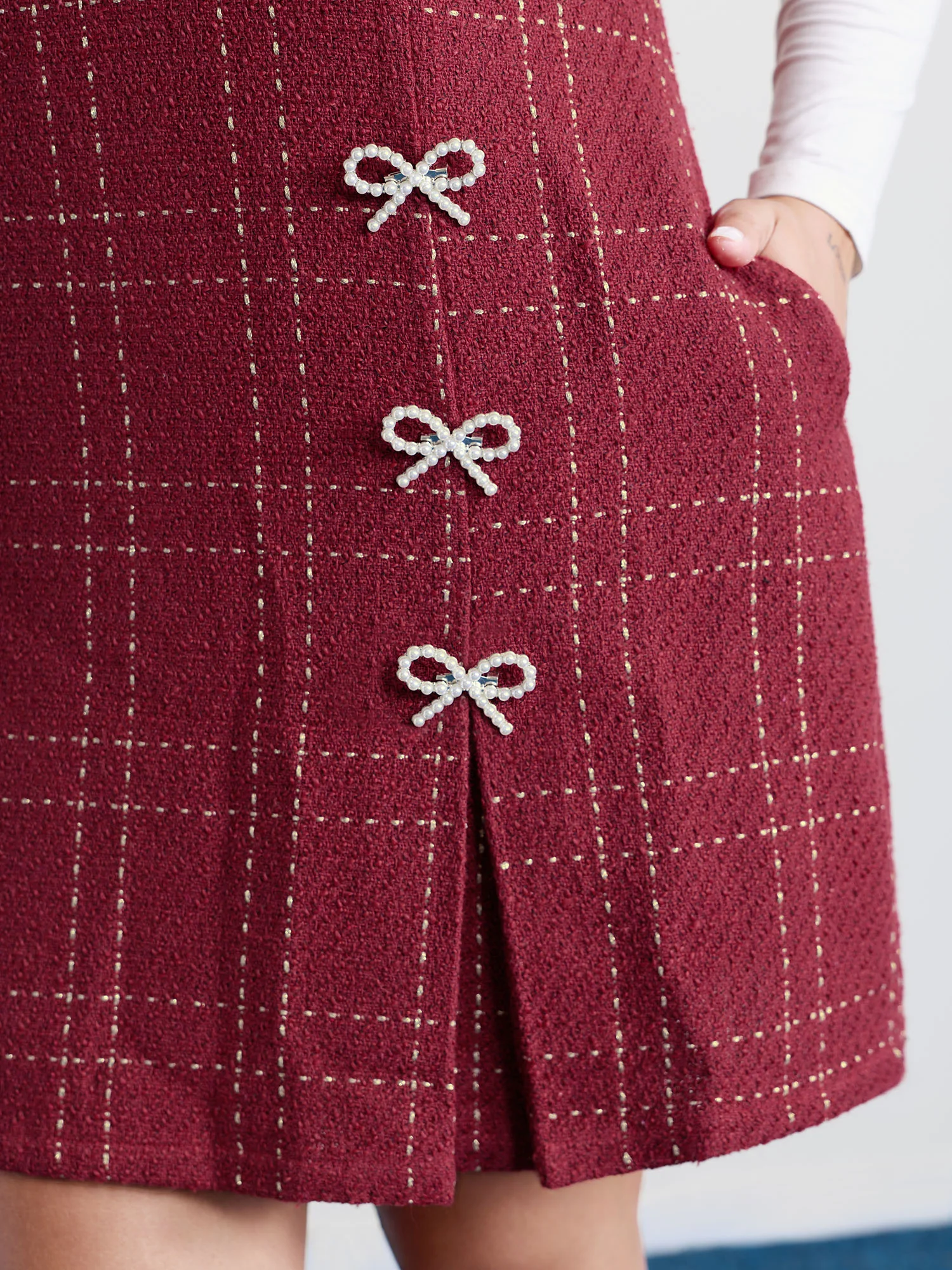 Tweed Metal Bows Knee-Length Dress - Image 3