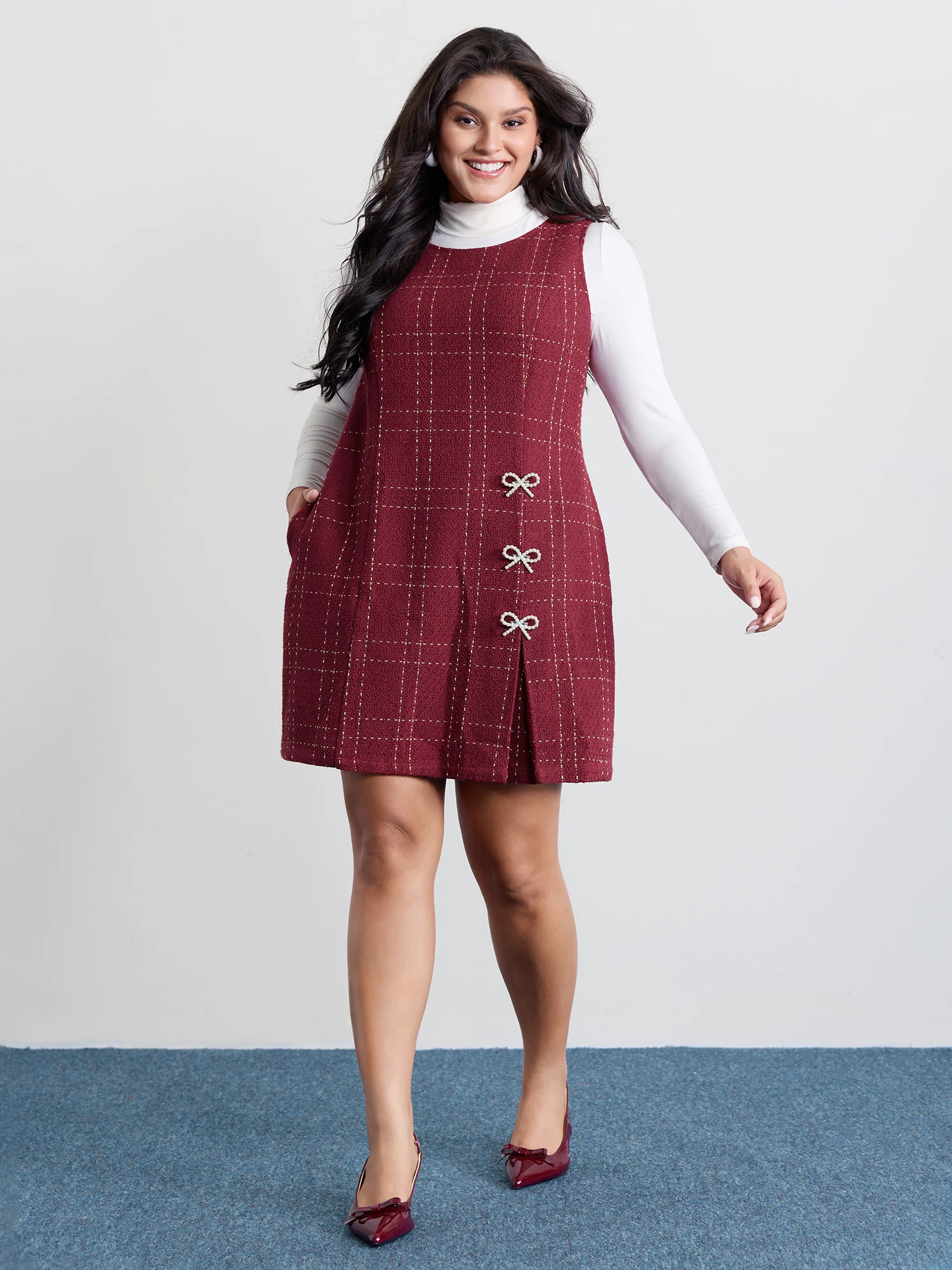 Tweed Metal Bows Knee-Length Dress - Image 4