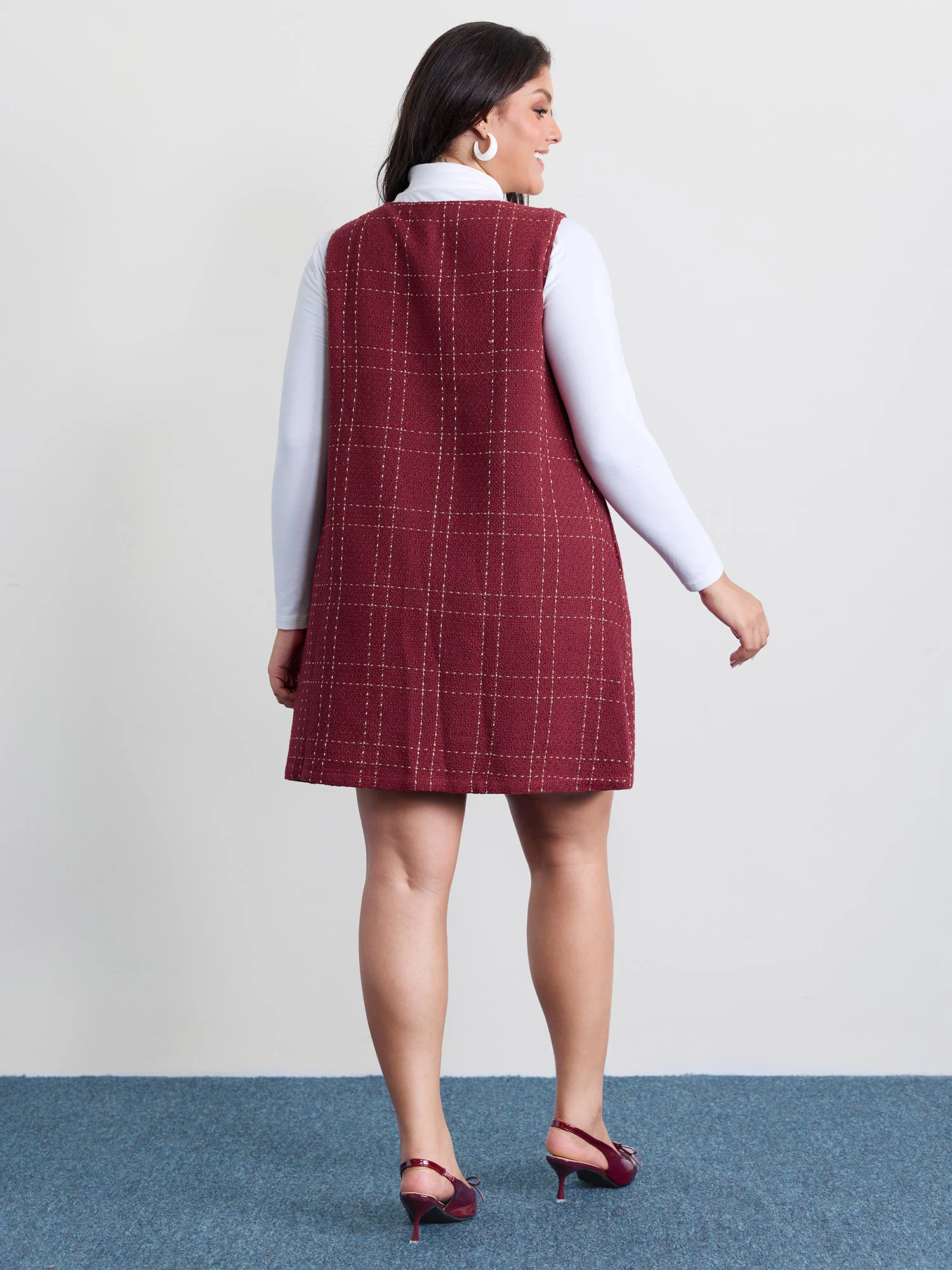 Tweed Metal Bows Knee-Length Dress - Image 5