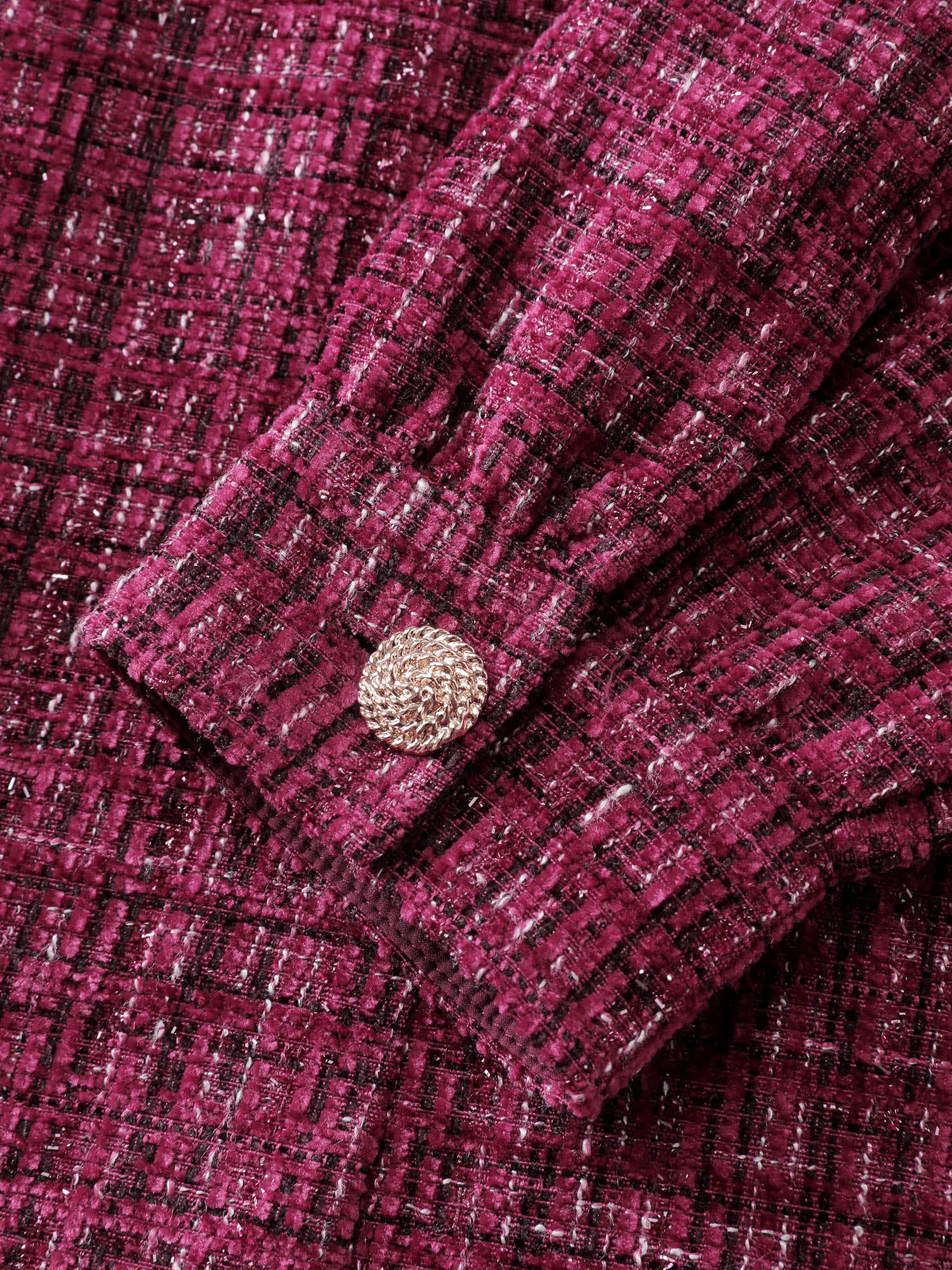 Tweed Metal Button Stretchy Waist Knee Dress - Image 7