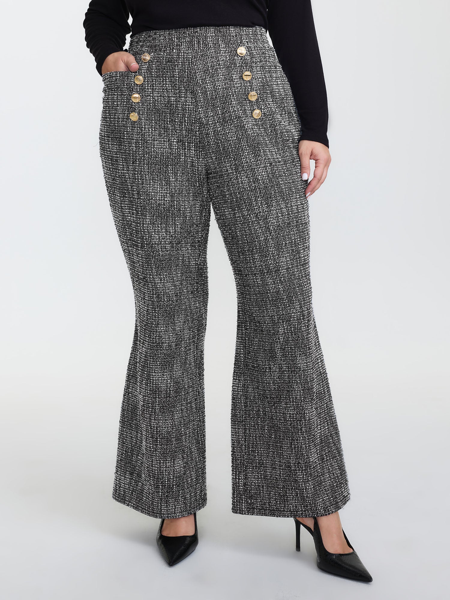 Tweed Metal Buttons Detail Pants - Image 2