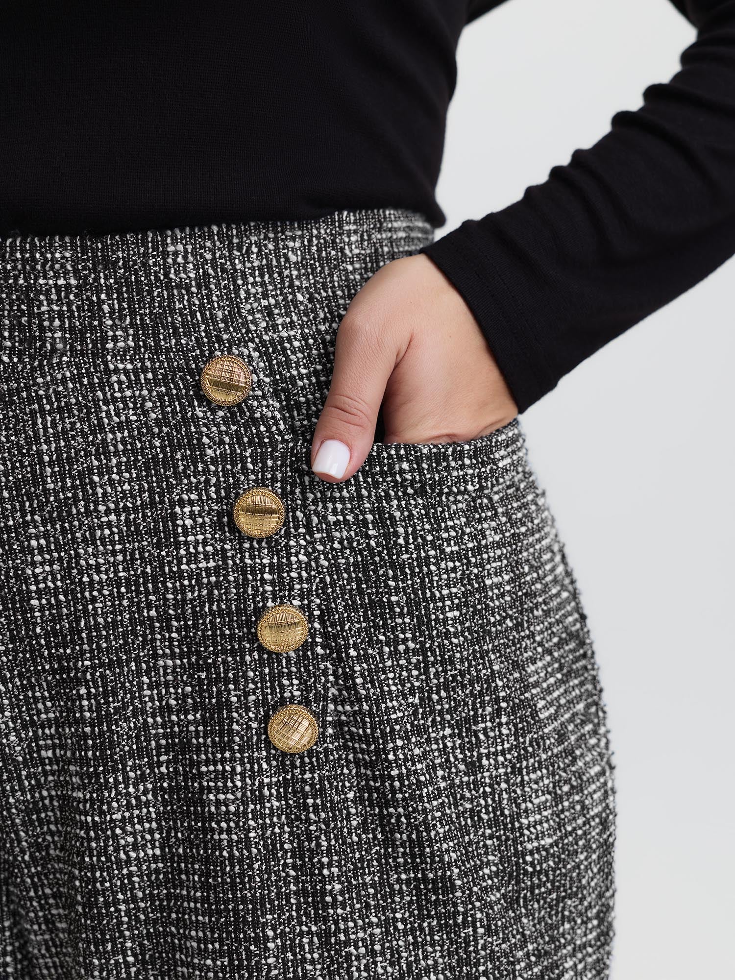 Tweed Metal Buttons Detail Pants - Image 4