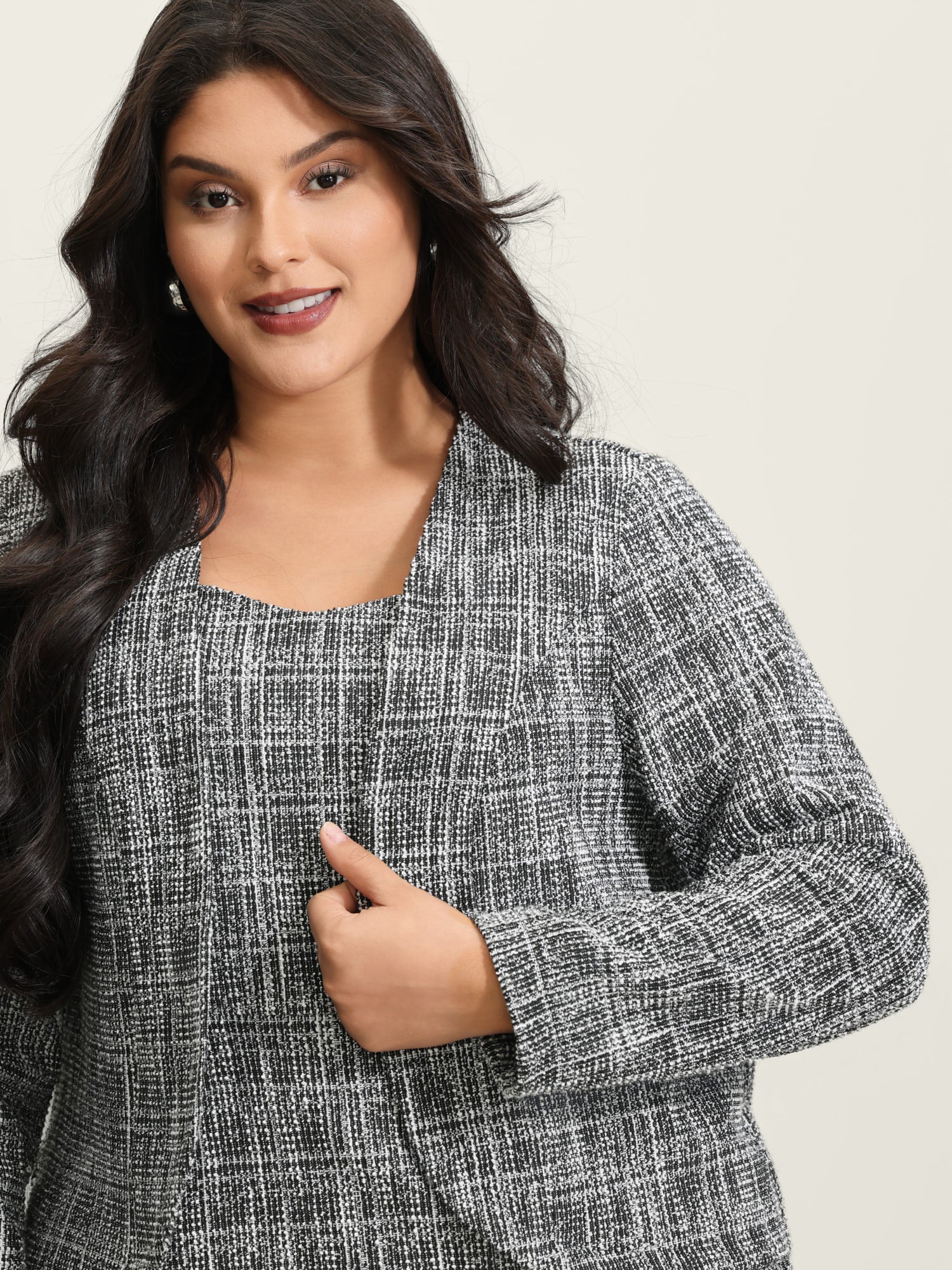 Tweed Open-Front Arc Hem Jacket - Image 2