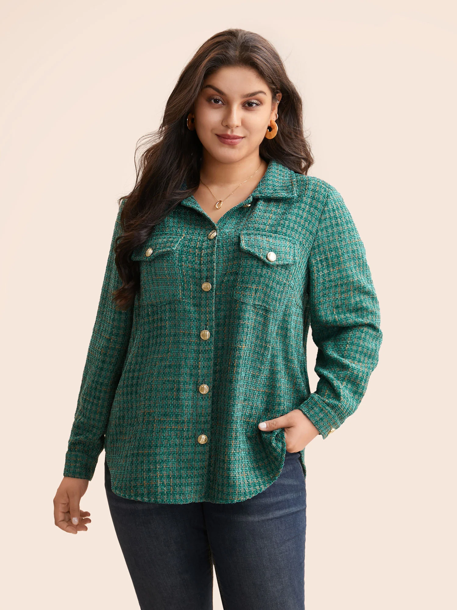 Tweed Patch Pocket Pleated Jacket - Image 2