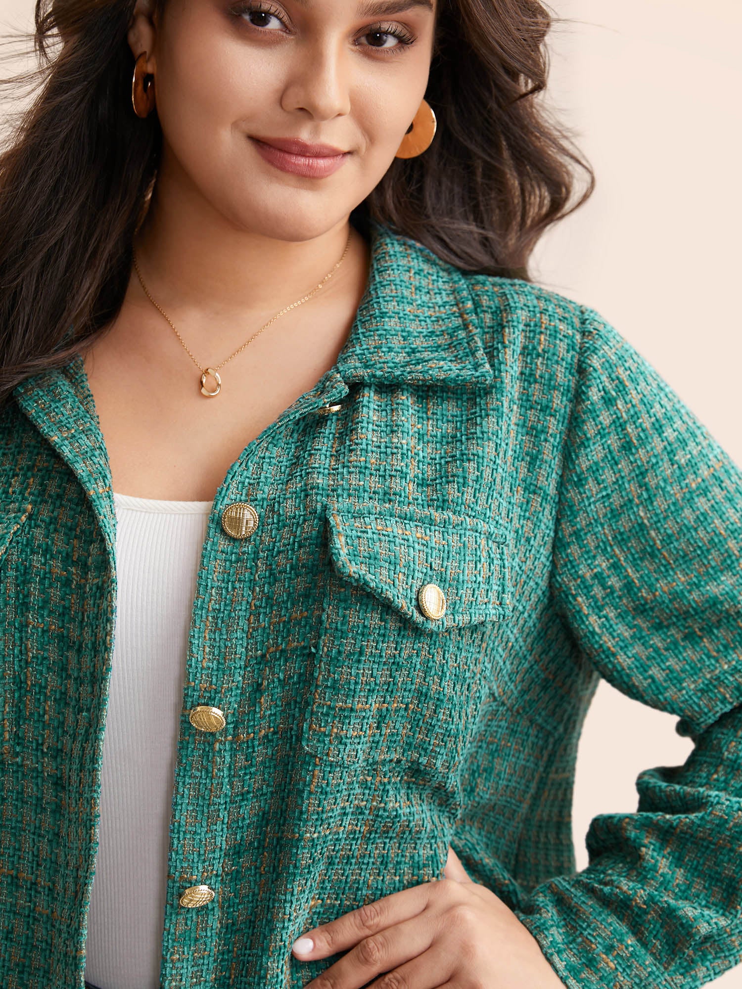 Tweed Patch Pocket Pleated Jacket - Image 4