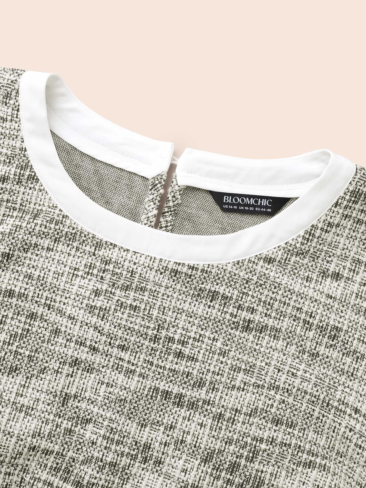 Tweed Patchwork Gathered Lantern Sleeve Blouse - Image 7