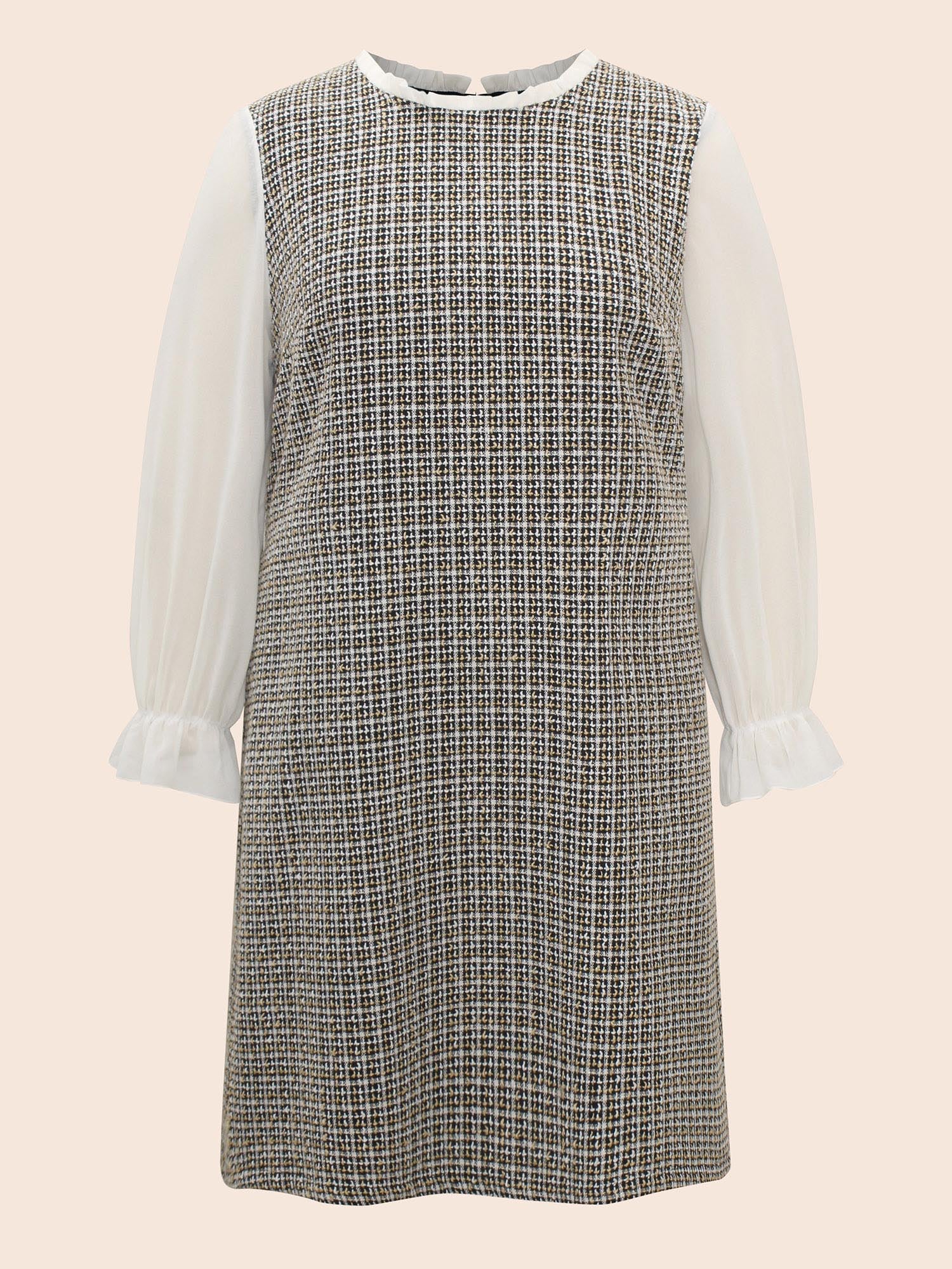 Tweed Patchwork Ruffle Trim Dress - Image 8