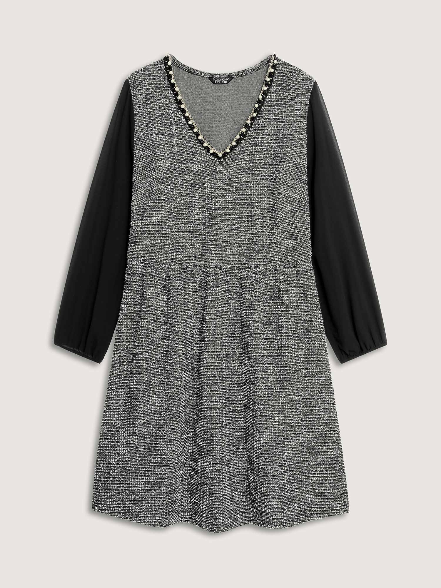 Tweed Pearl Collar Semi-Sheer Midi Dress - Image 5