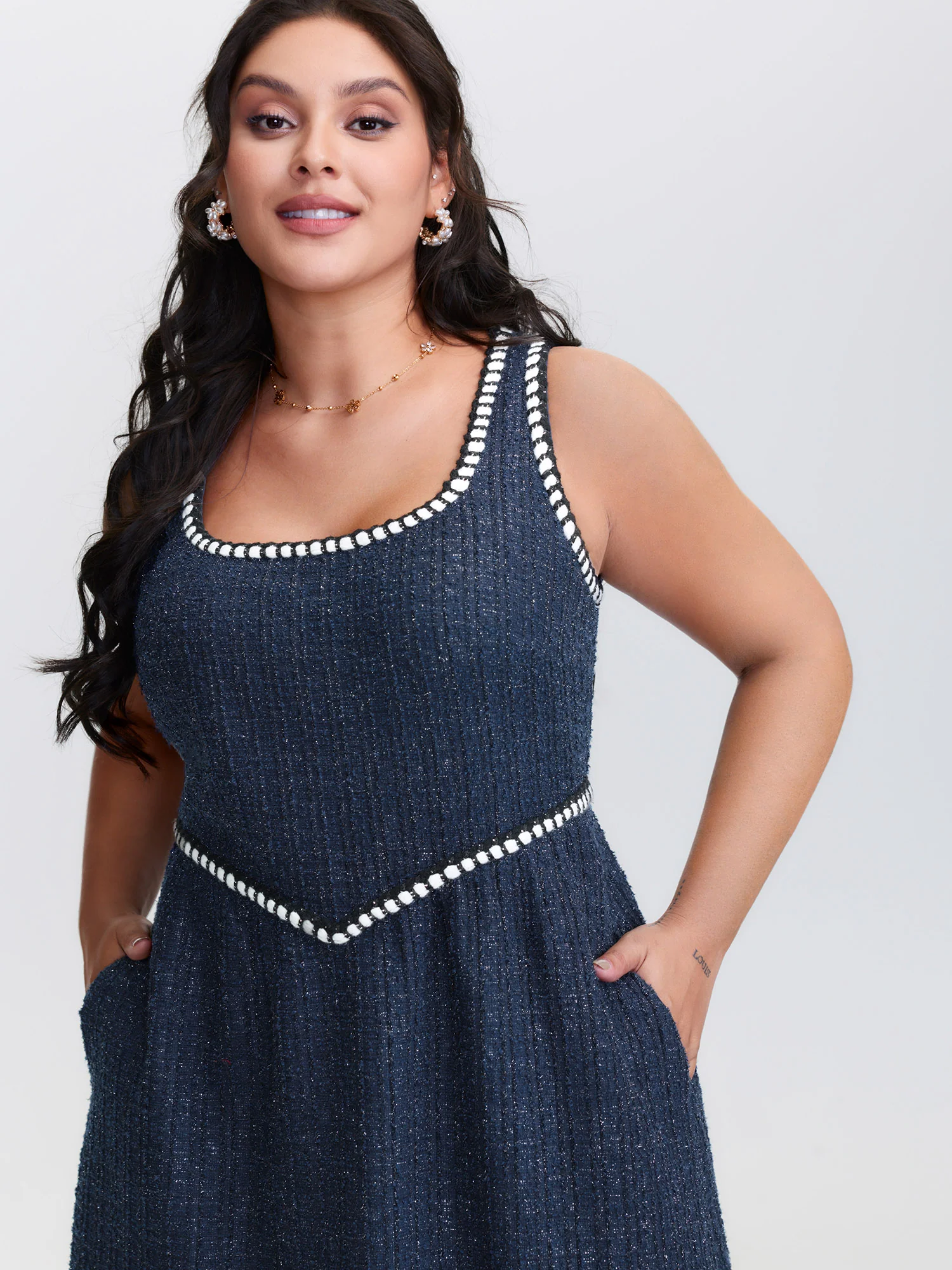 Tweed Pinafore Stretchy Midi Dress - Image 2