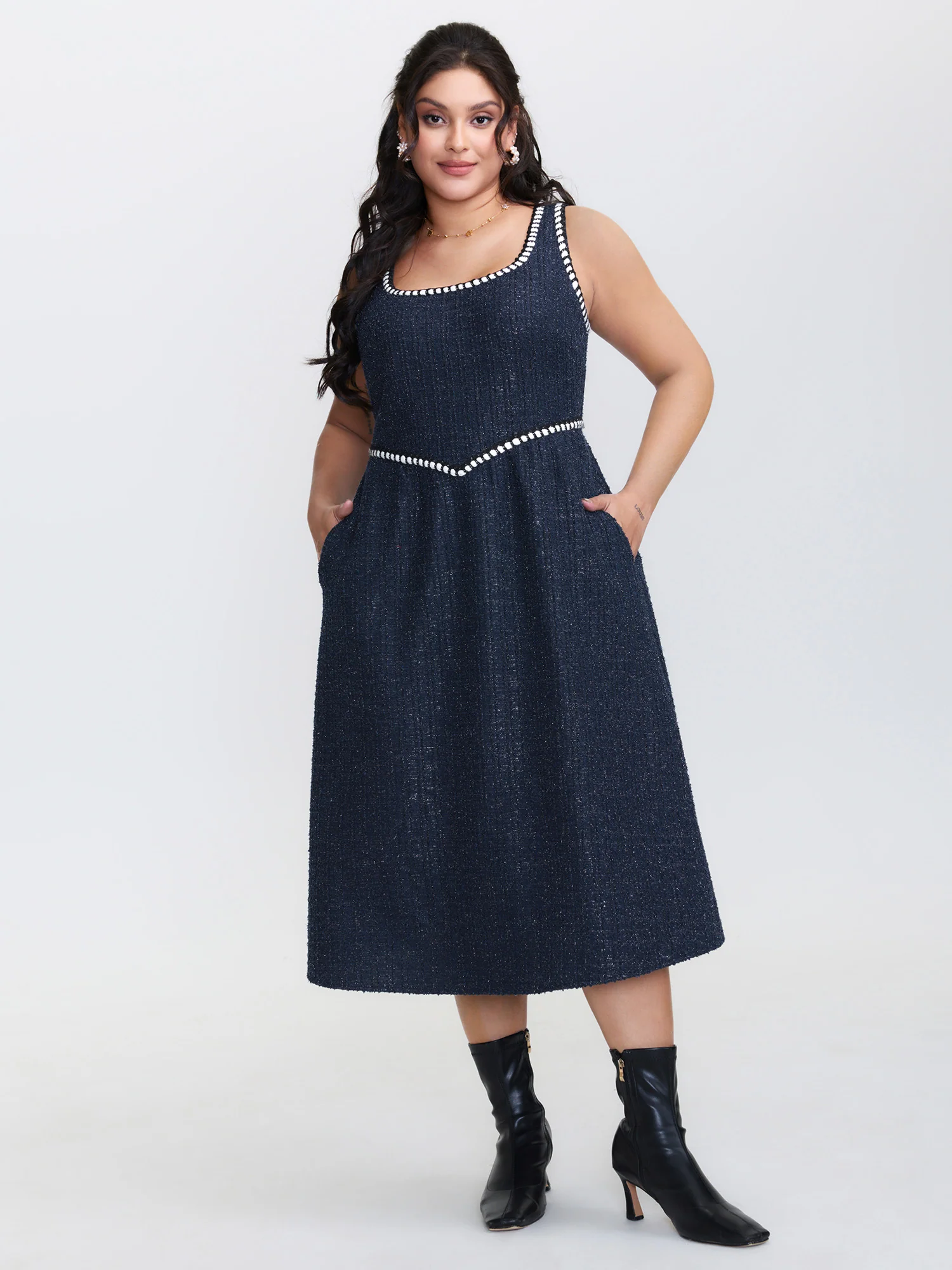 Tweed Pinafore Stretchy Midi Dress - Image 3