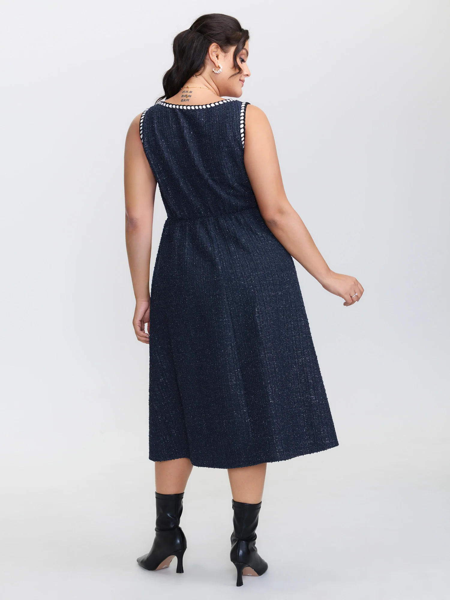 Tweed Pinafore Stretchy Midi Dress - Image 4
