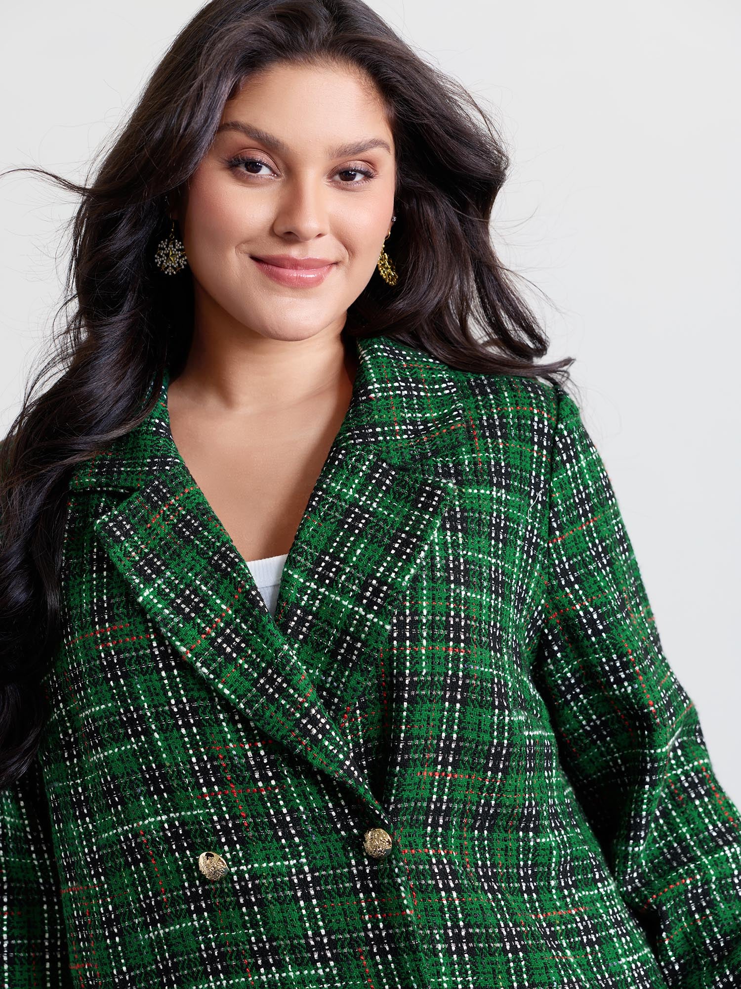 Tweed Plaid Double Button Jacket - Image 2