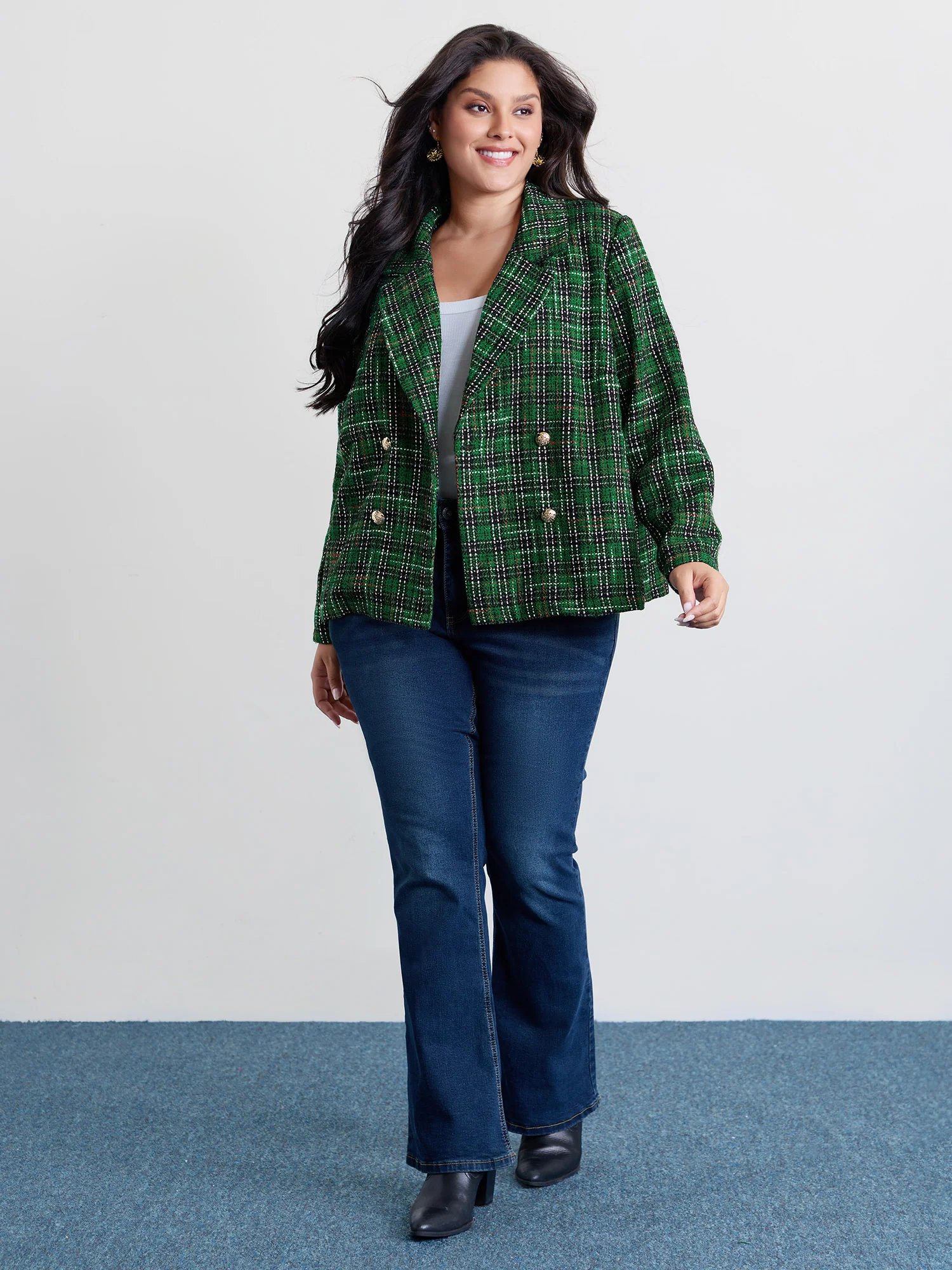 Tweed Plaid Double Button Jacket - Image 3