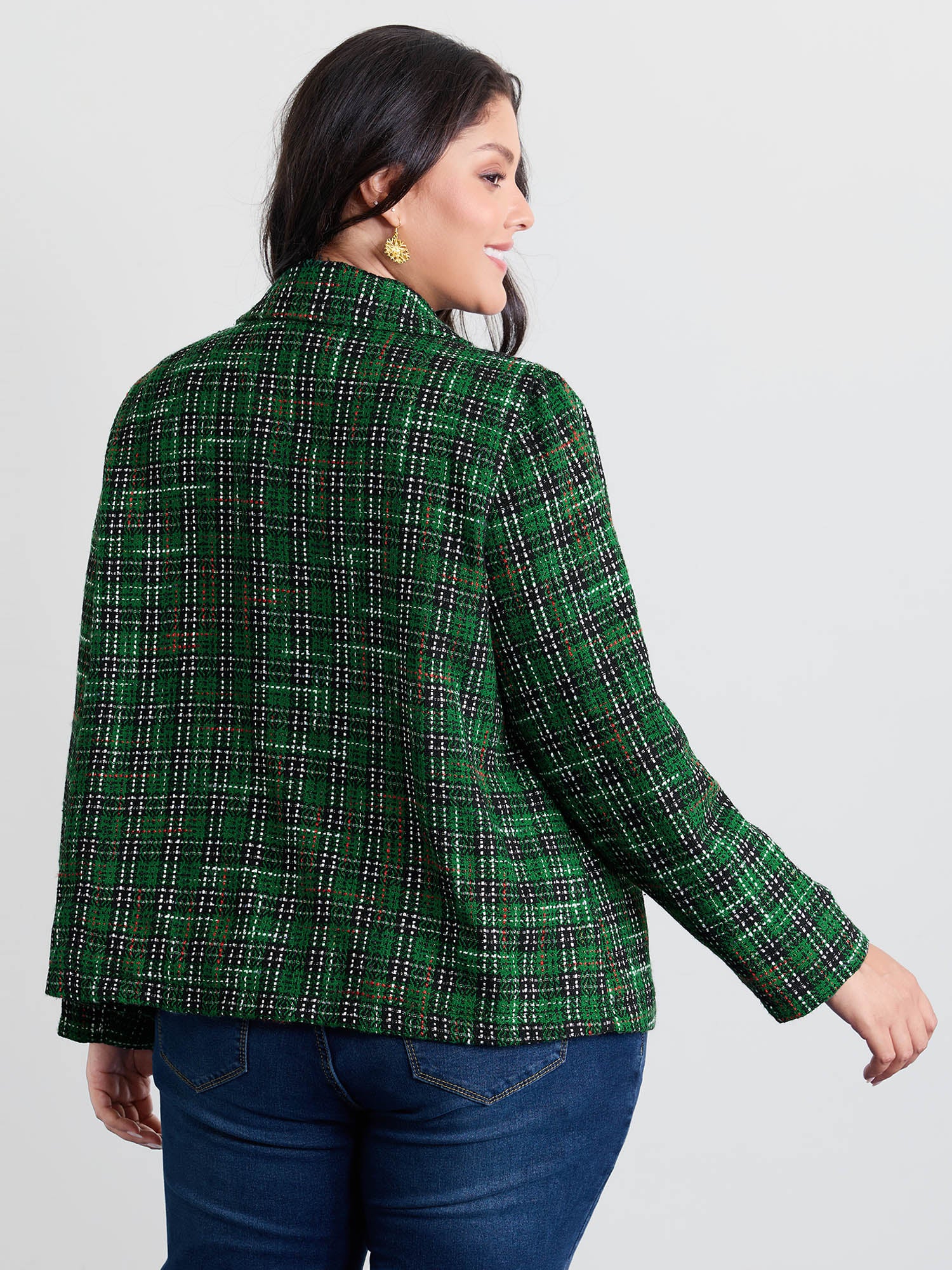 Tweed Plaid Double Button Jacket - Image 5