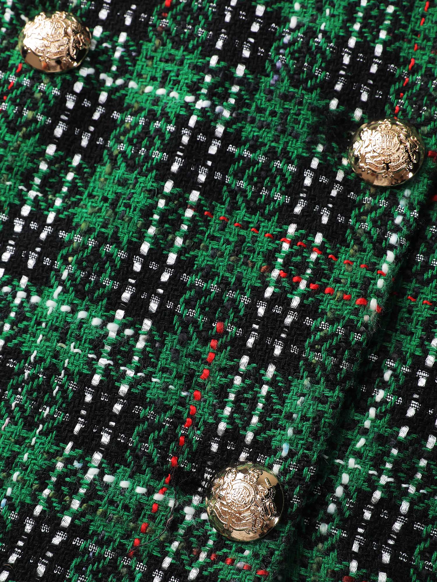 Tweed Plaid Double Button Jacket - Image 7