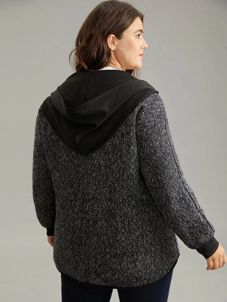 Tweed Pocket Button Through Hooded Coat - Image 3