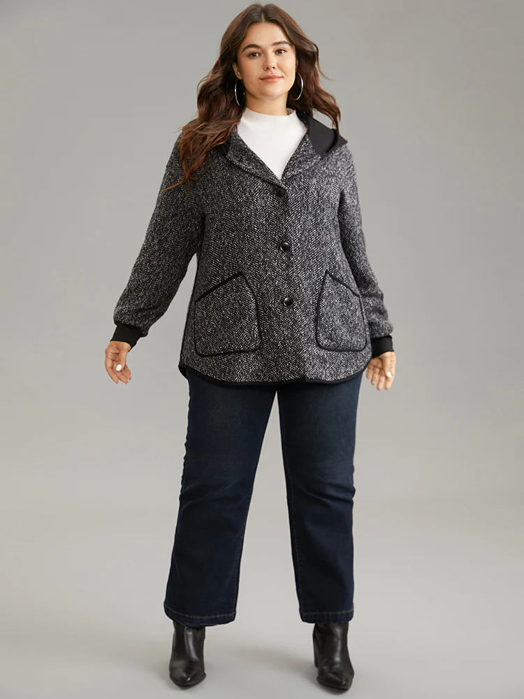 Tweed Pocket Button Through Hooded Coat - Image 4