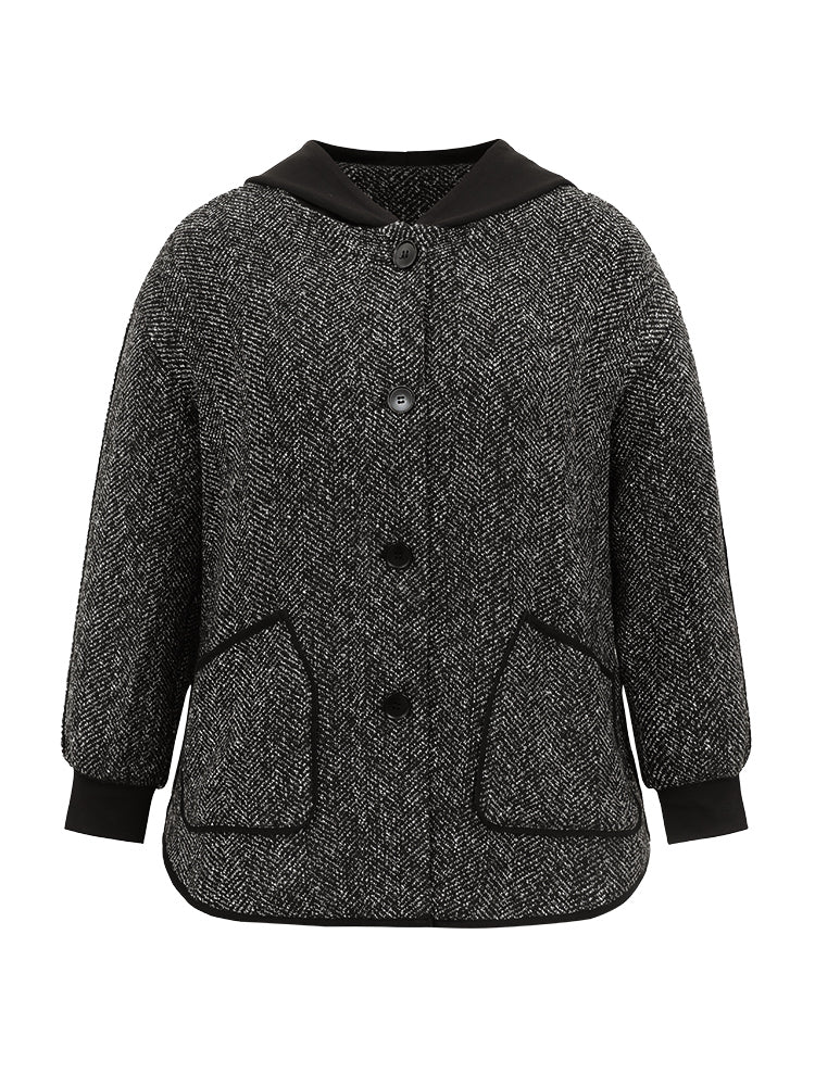Tweed Pocket Button Through Hooded Coat - Image 6