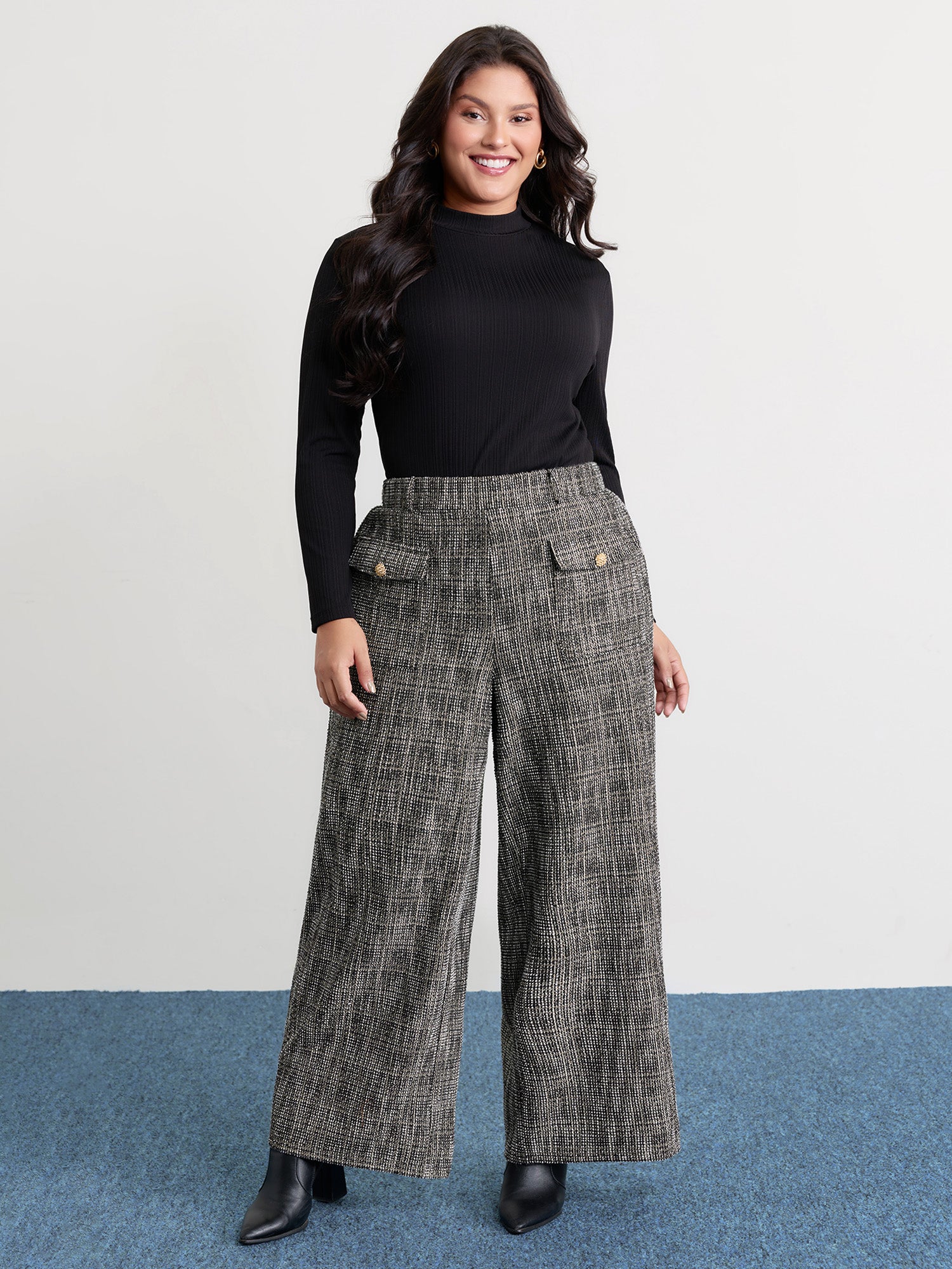 Tweed Pockets Wide Waistband Pants - Image 2