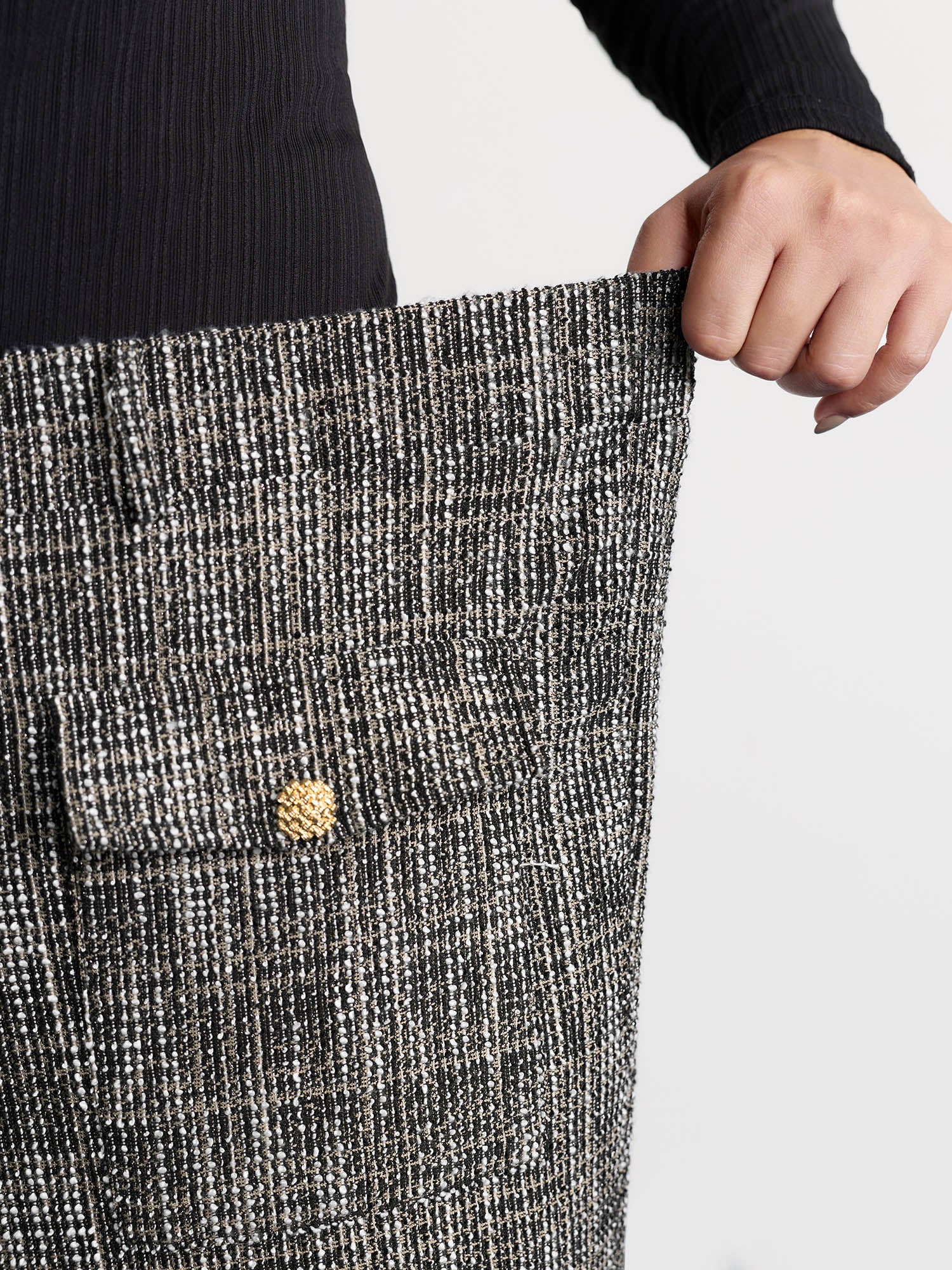 Tweed Pockets Wide Waistband Pants - Image 3