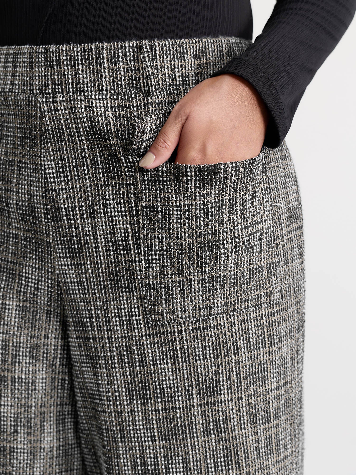 Tweed Pockets Wide Waistband Pants - Image 4