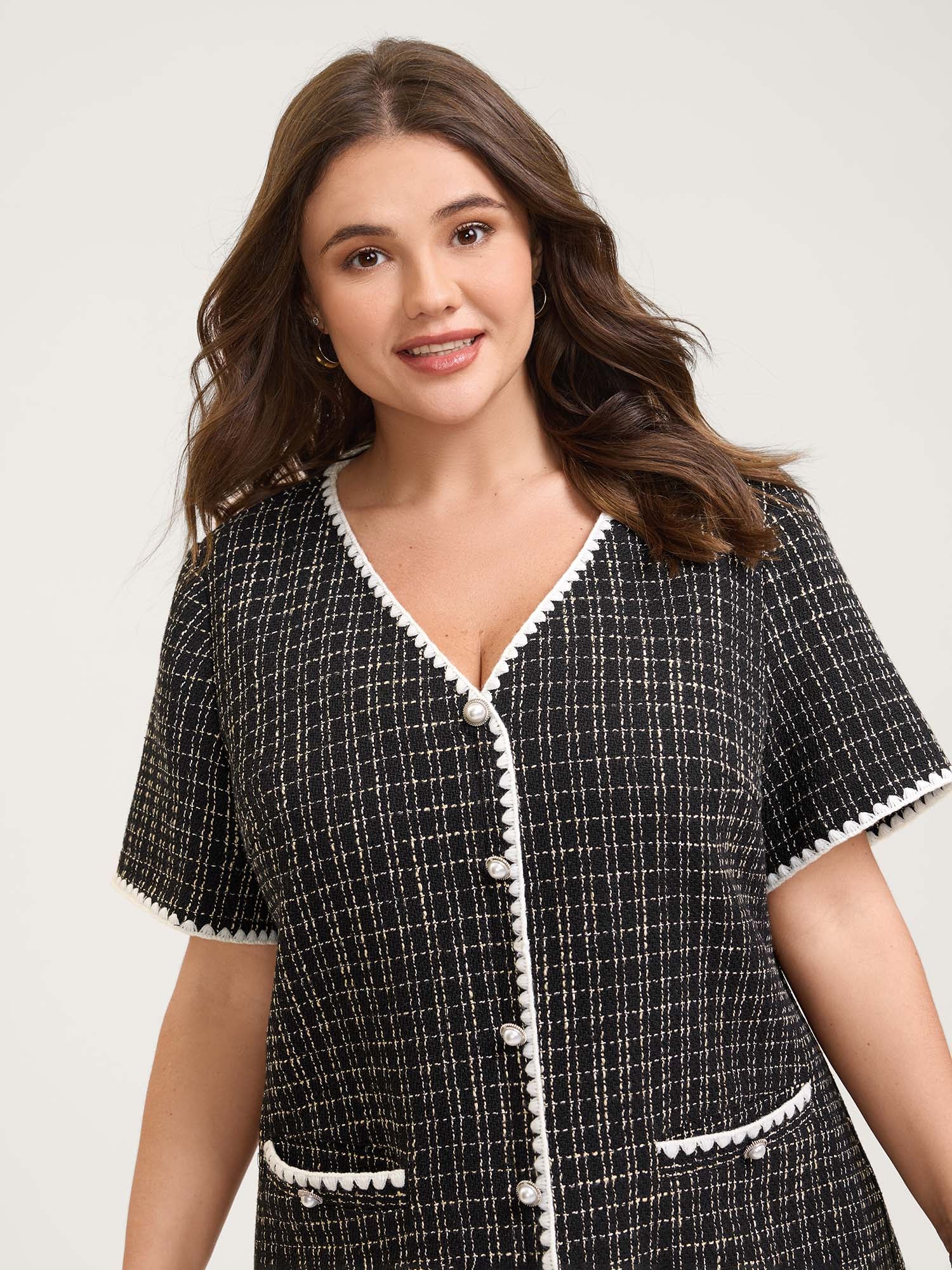 Tweed Print Contrast Hem Knee-Length Dress - Image 2