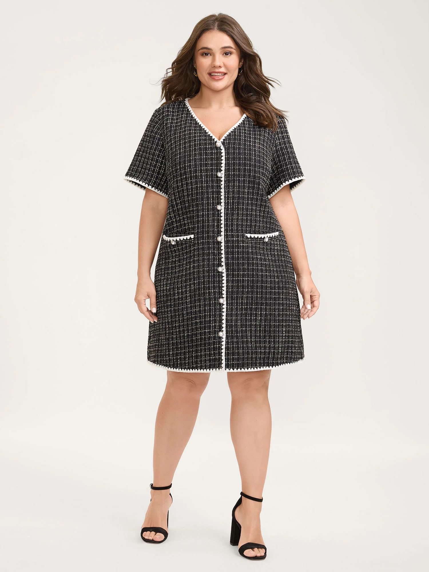 Tweed Print Contrast Hem Knee-Length Dress - Image 3