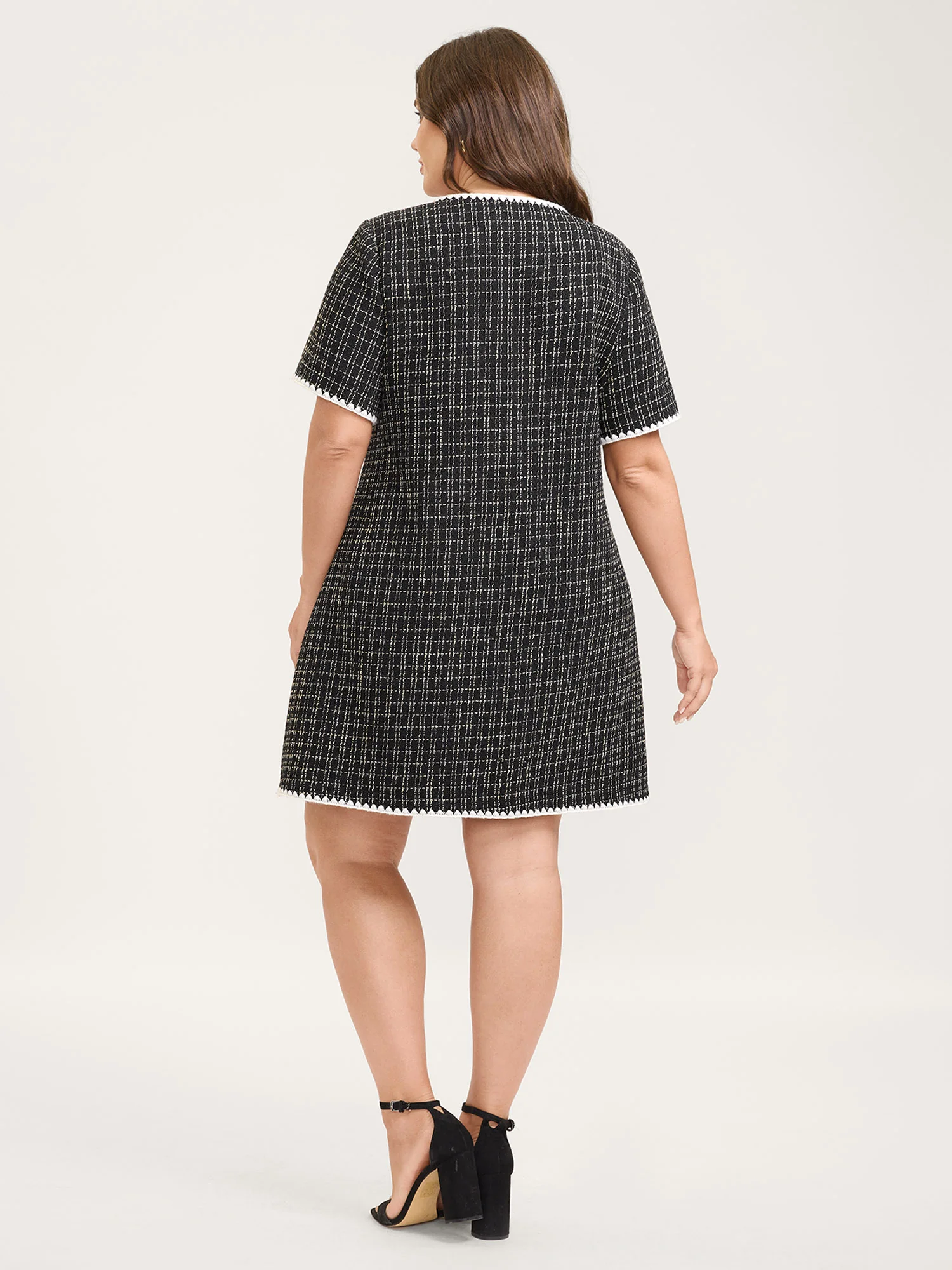 Tweed Print Contrast Hem Knee-Length Dress - Image 4