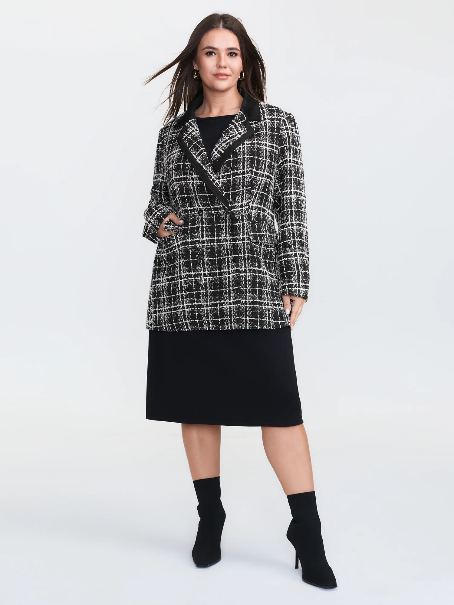 Tweed Print Lined Double Breasted Blazer - Image 2