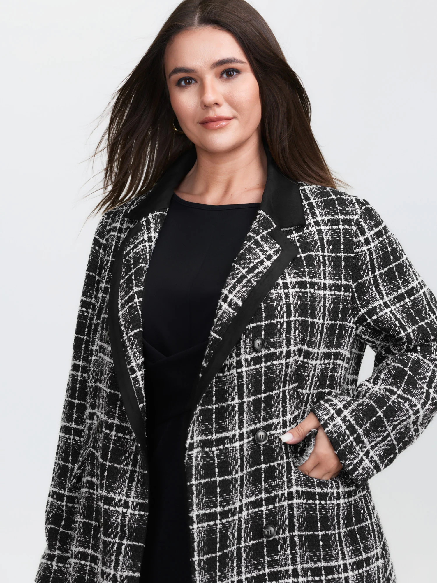 Tweed Print Lined Double Breasted Blazer - Image 3