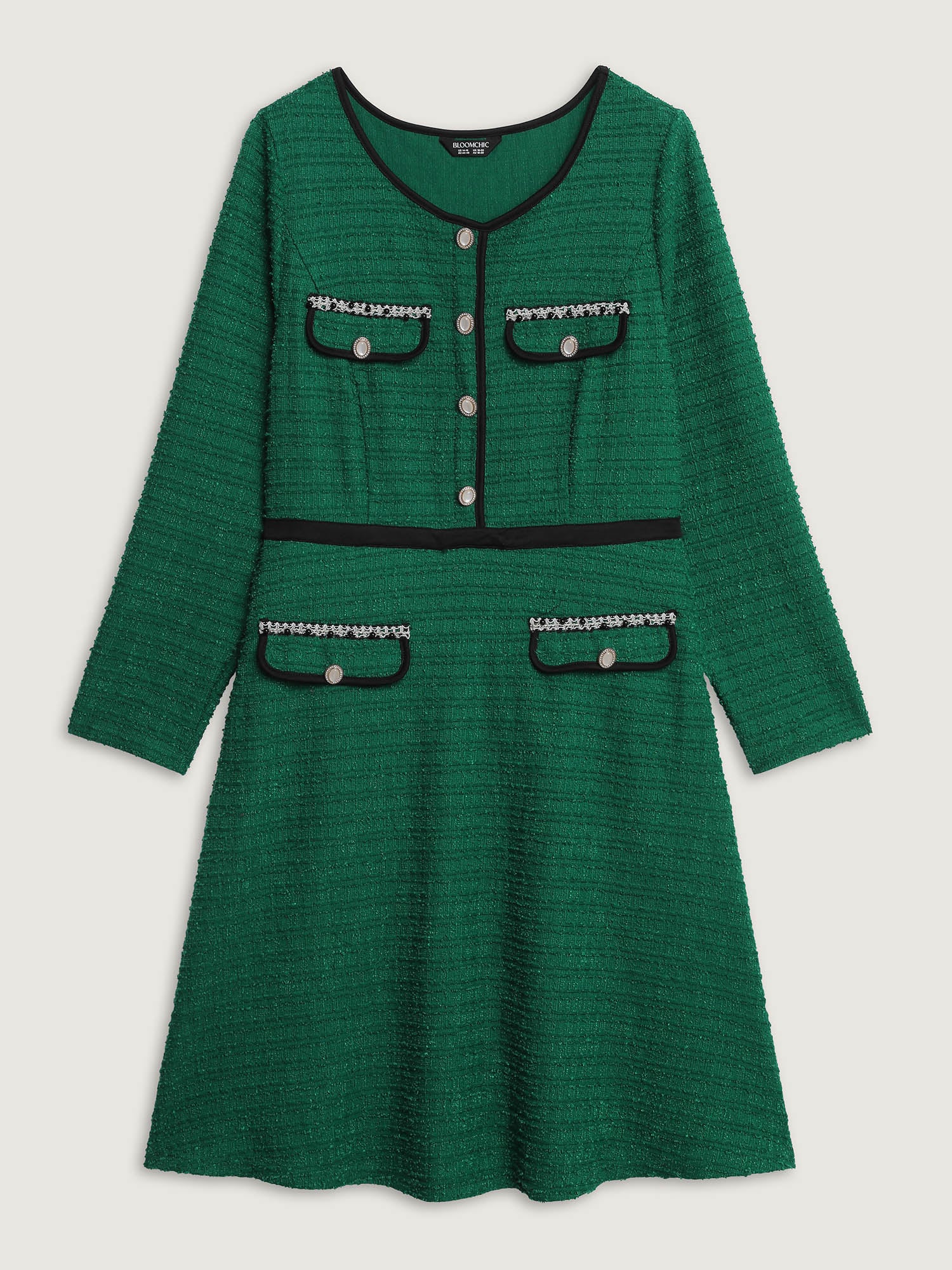 Tweed Stretchy Waist Color Contrast Midi Dress - Image 8