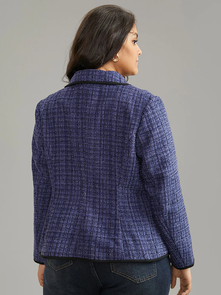 Tweed Suit Collar Button Up Flap Pocket Blazer - Image 2