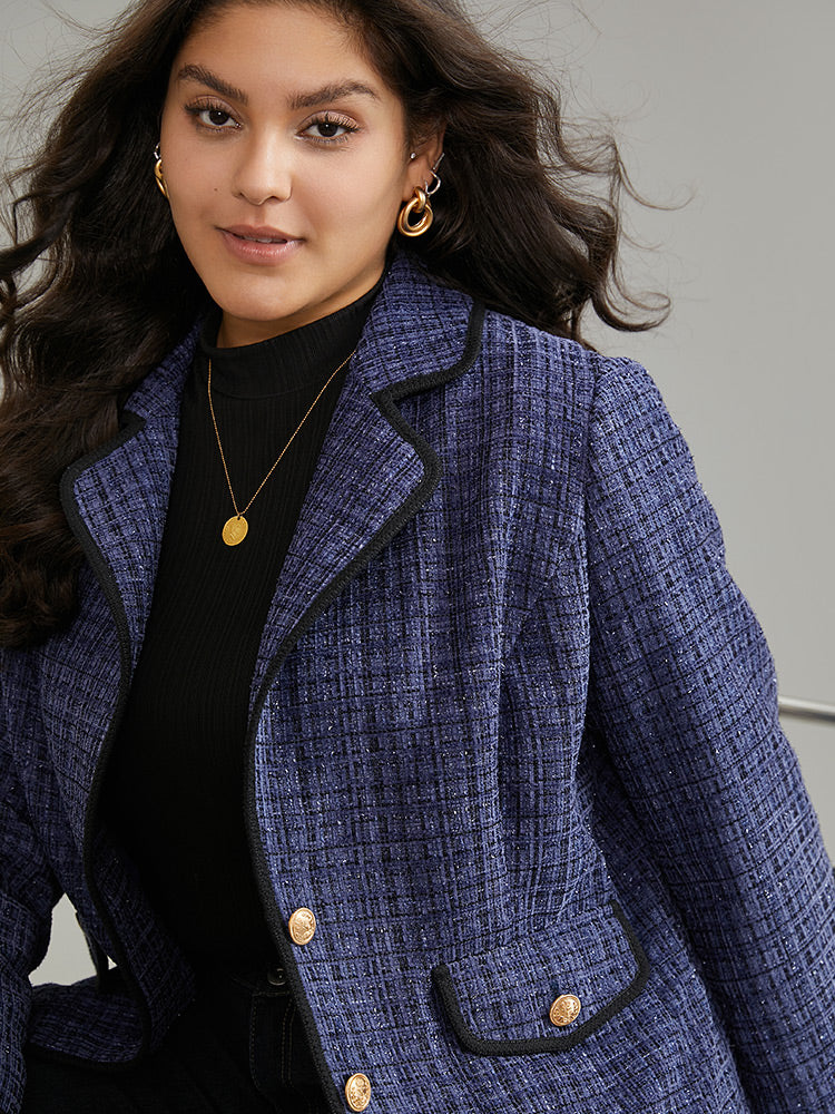 Tweed Suit Collar Button Up Flap Pocket Blazer - Image 4