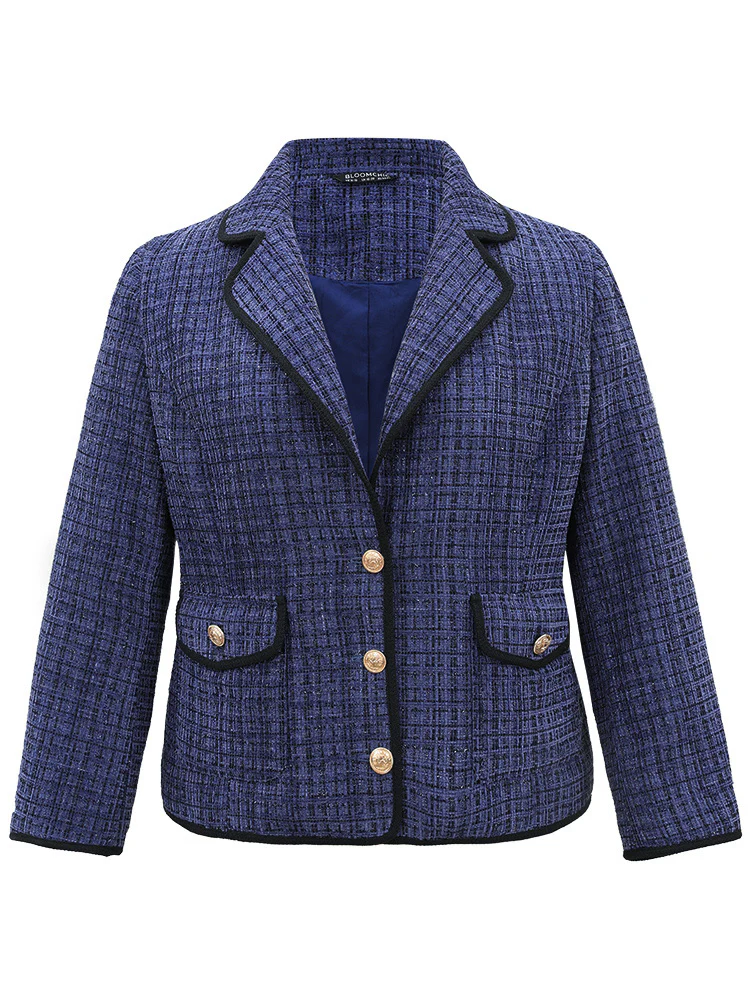 Tweed Suit Collar Button Up Flap Pocket Blazer - Image 5