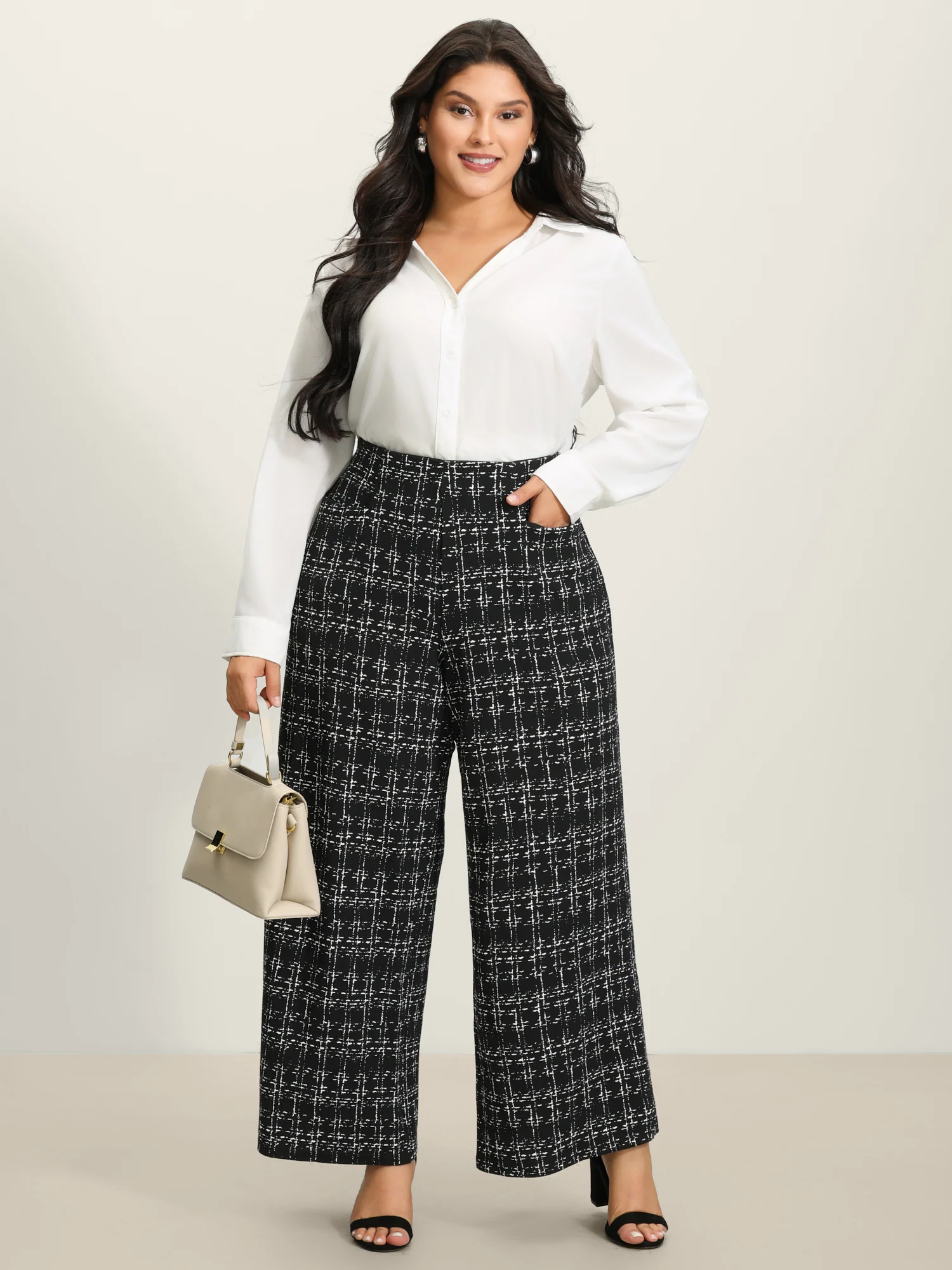 Tweed Texture Wide-Leg Pants - Image 2