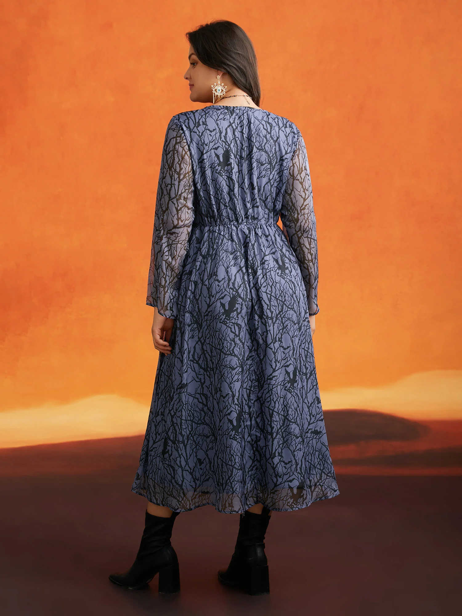Twilight Vines And Ruffle Neckline Midi Dress - Image 4