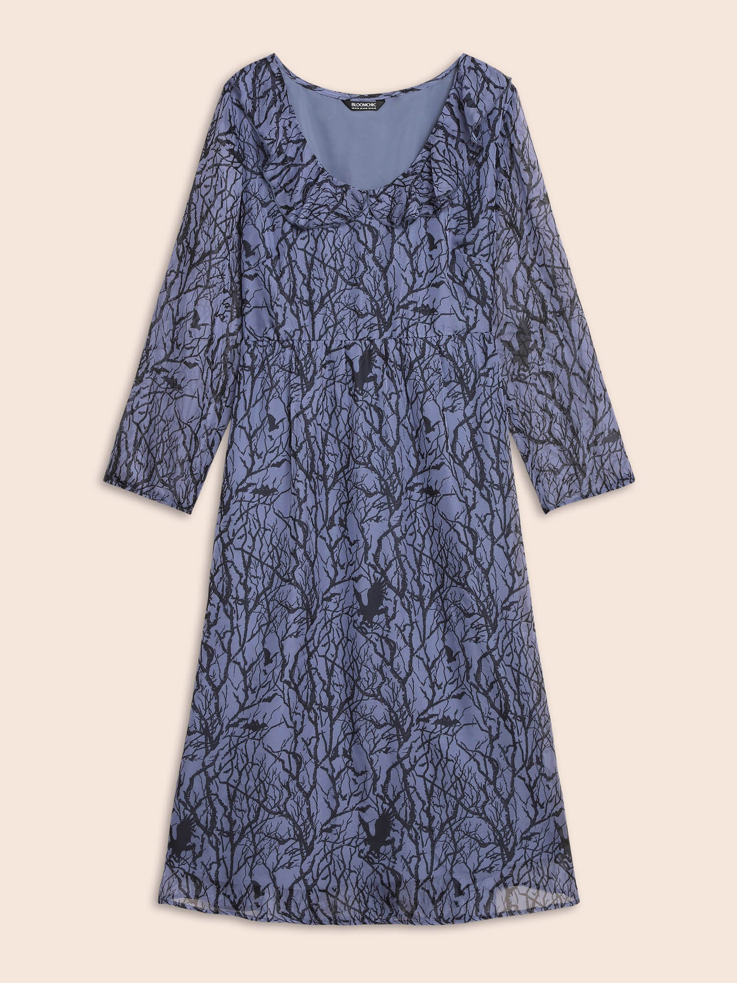 Twilight Vines And Ruffle Neckline Midi Dress - Image 7