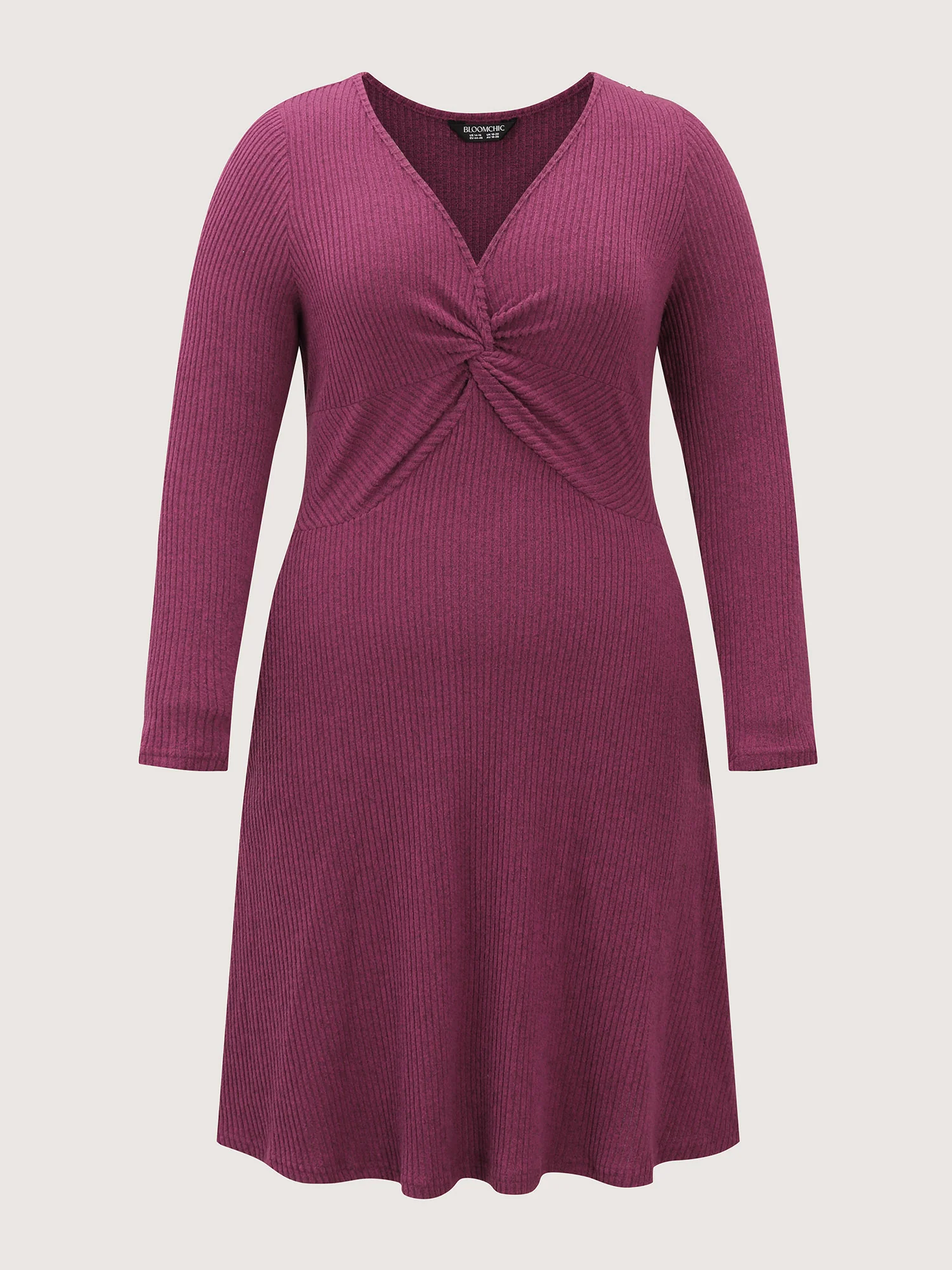 Twist Bodice Ribbed V-Neck Midi Dress - Image 5