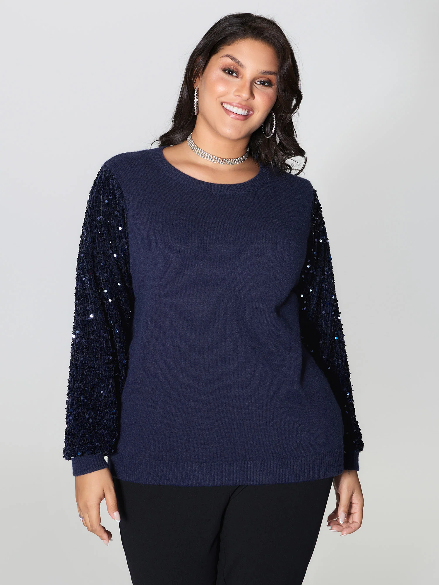 Twist Floral Sequin Sleeve Pullover - Image 2
