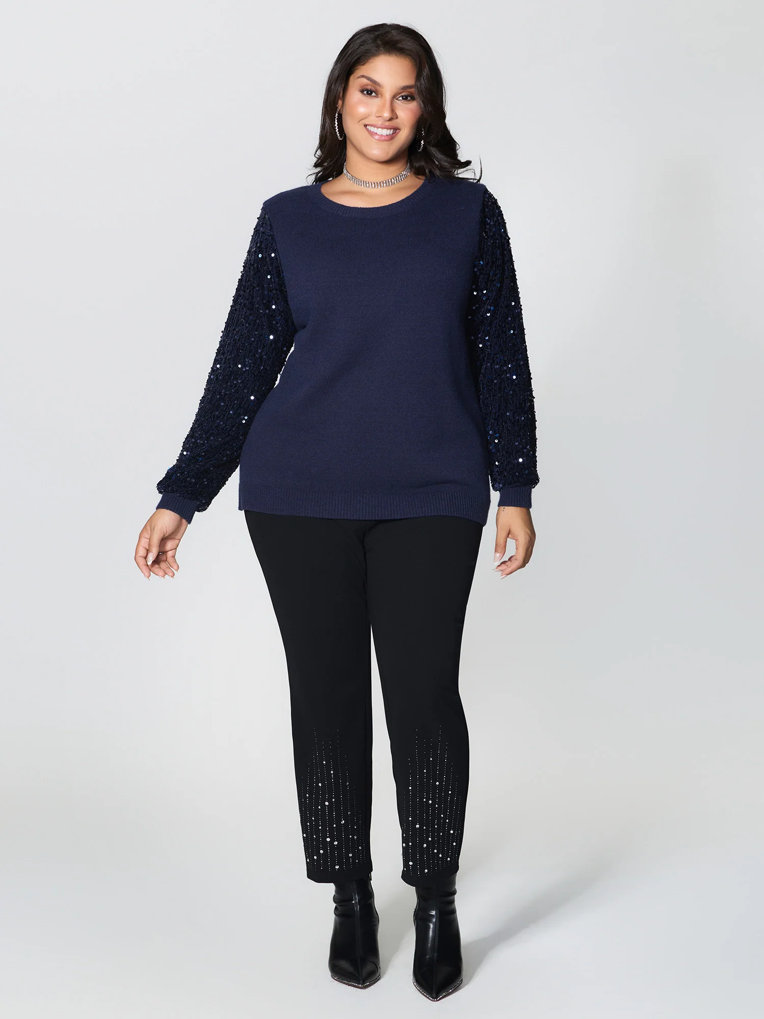 Twist Floral Sequin Sleeve Pullover - Image 3