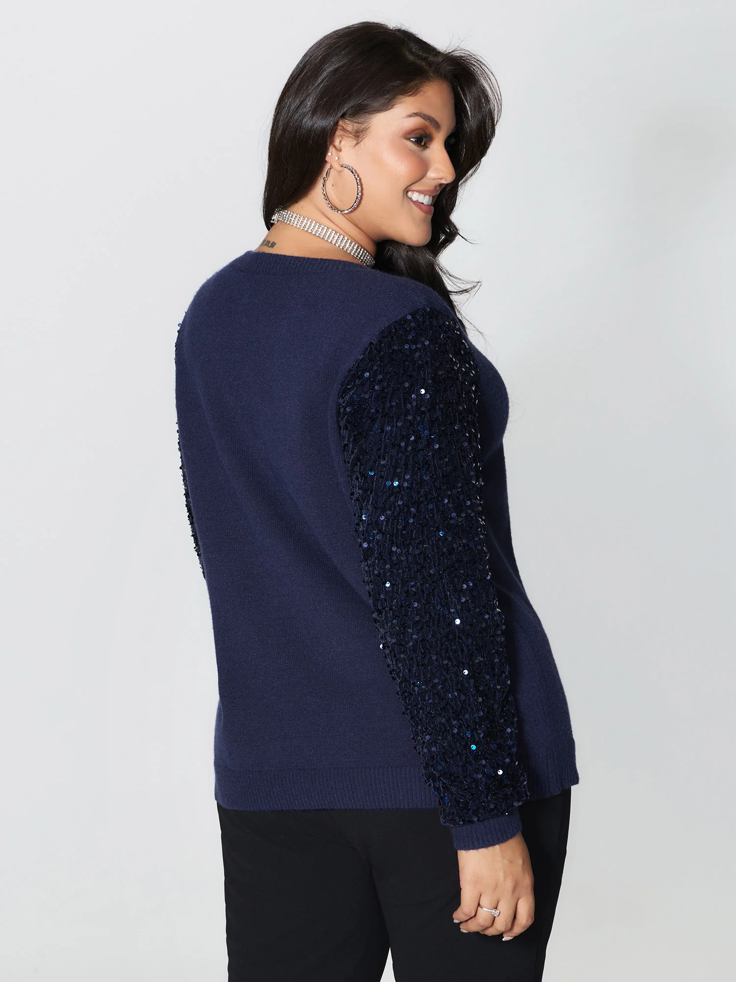 Twist Floral Sequin Sleeve Pullover - Image 4