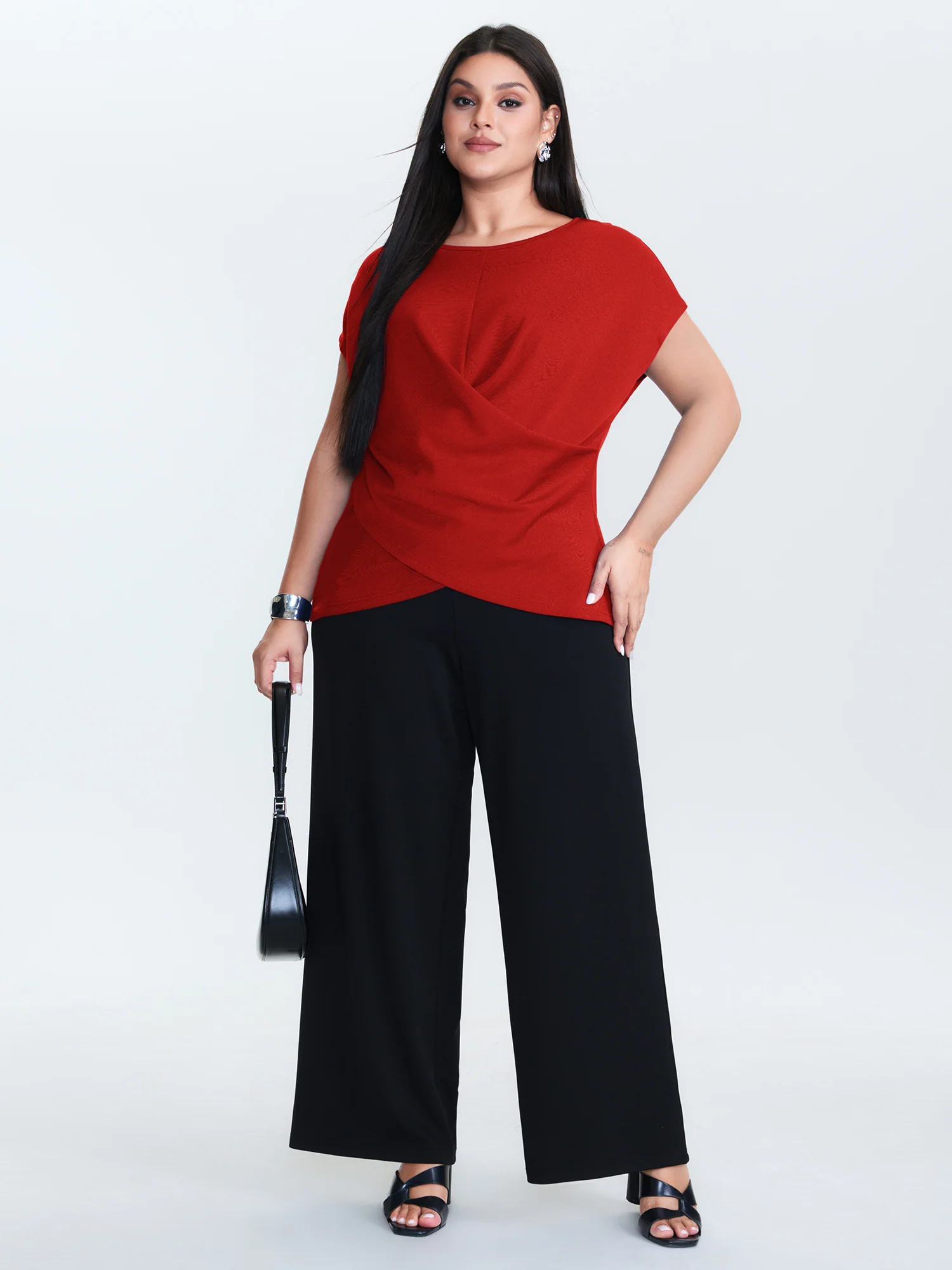 Twist-Front Boat Neckline Plain Knit Top - Image 10