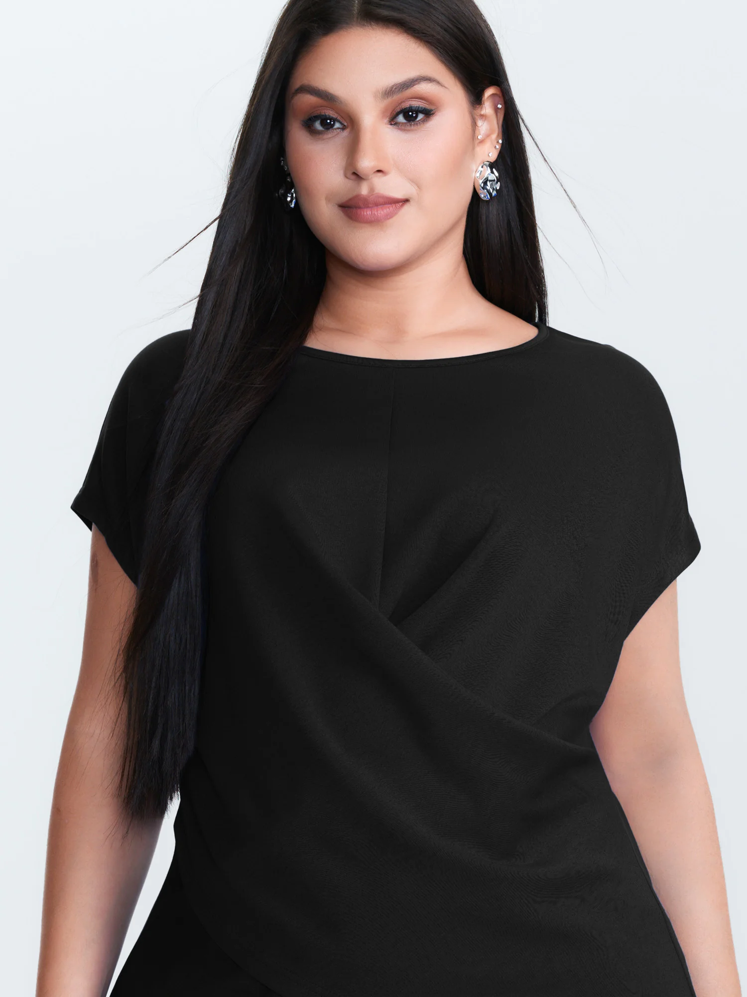 Twist-Front Boat Neckline Plain Knit Top - Image 13