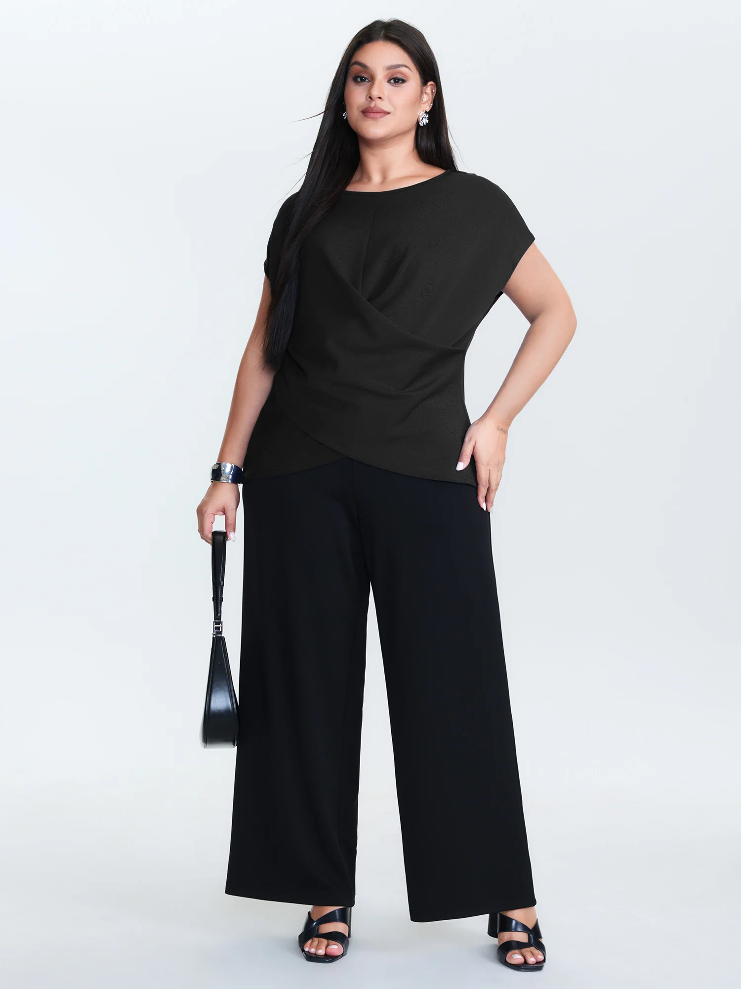 Twist-Front Boat Neckline Plain Knit Top - Image 14
